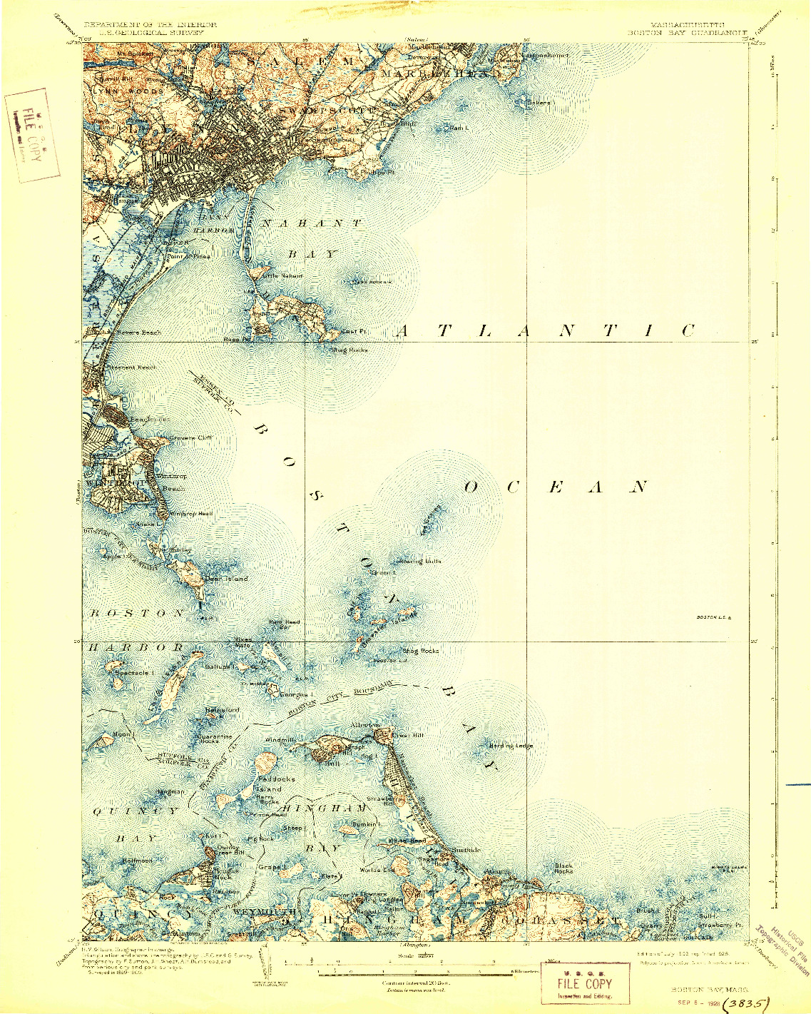 USGS 1:62500-SCALE QUADRANGLE FOR BOSTON BAY, MA 1903