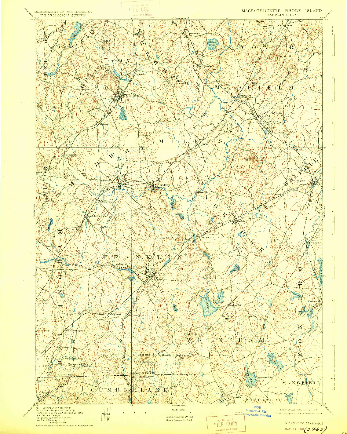 USGS 1:62500-SCALE QUADRANGLE FOR FRANKLIN, MA 1893