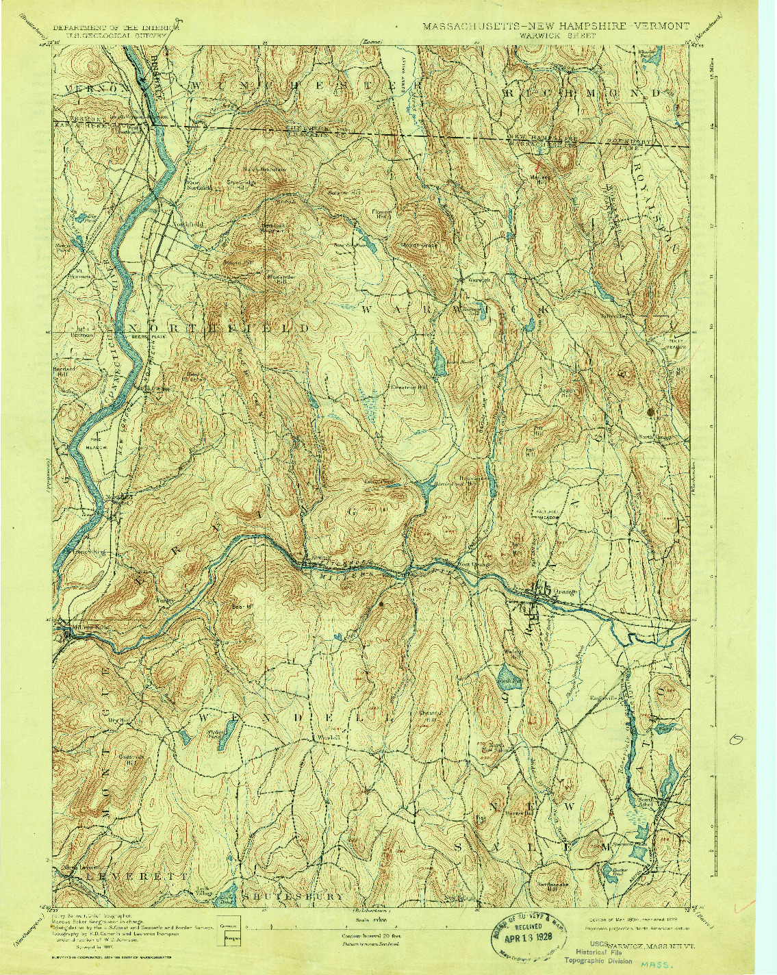 USGS 1:62500-SCALE QUADRANGLE FOR WARWICK, MA 1894