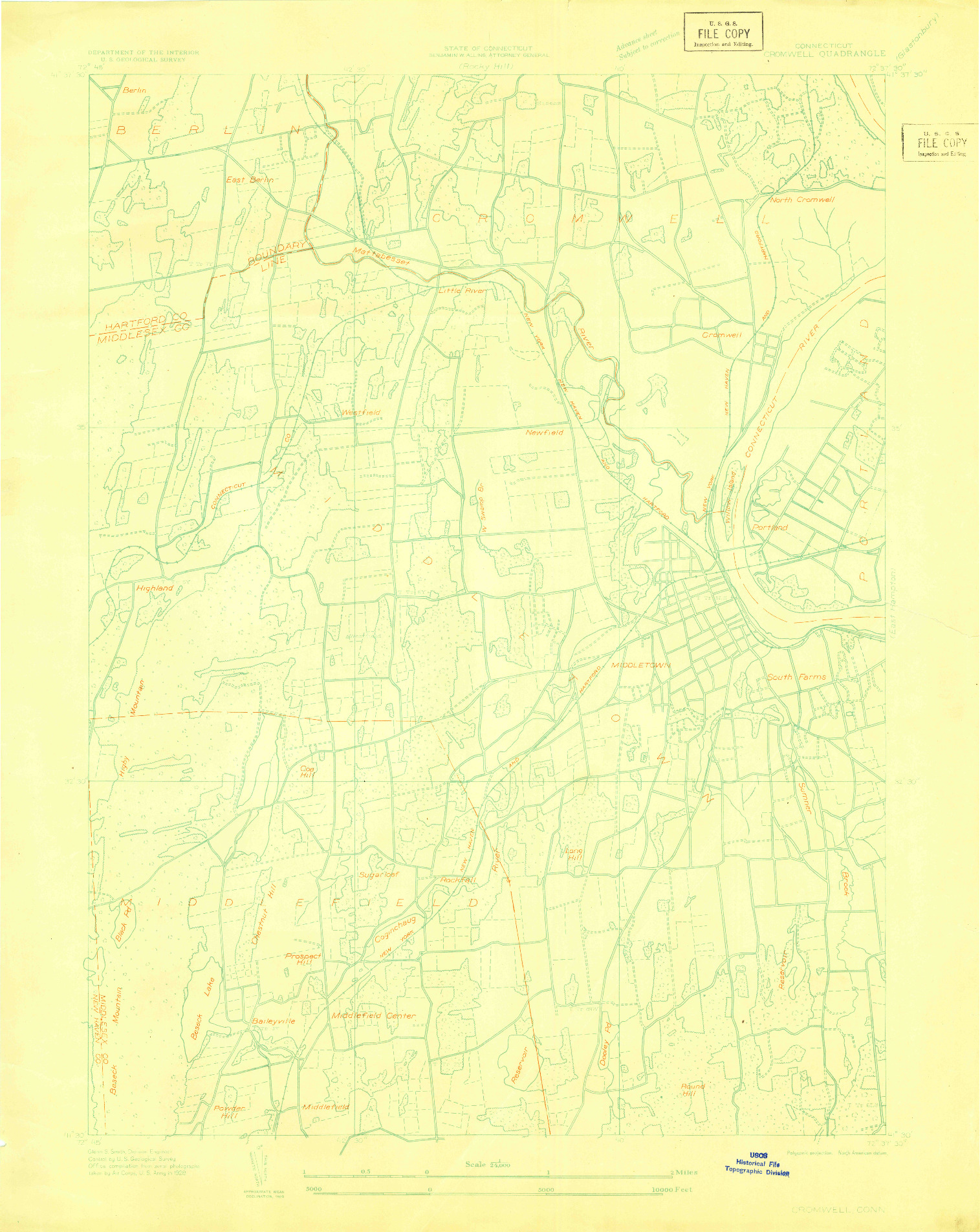 USGS 1:24000-SCALE QUADRANGLE FOR CROMWELL, CT 1928