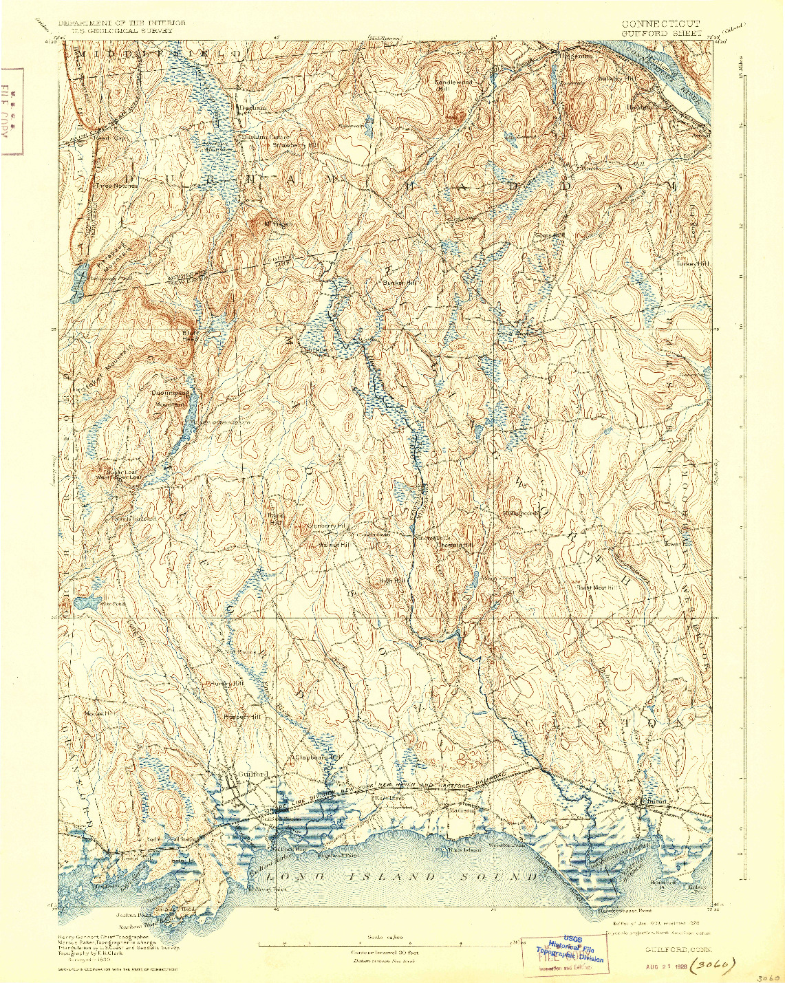 USGS 1:62500-SCALE QUADRANGLE FOR GUILFORD, CT 1893