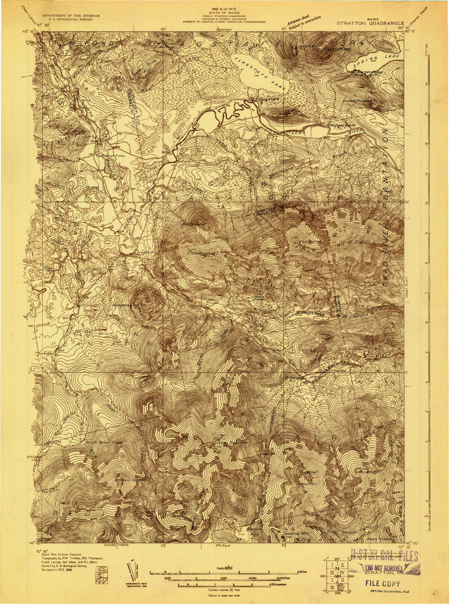 USGS 1:48000-SCALE QUADRANGLE FOR STRATTON, ME 1928
