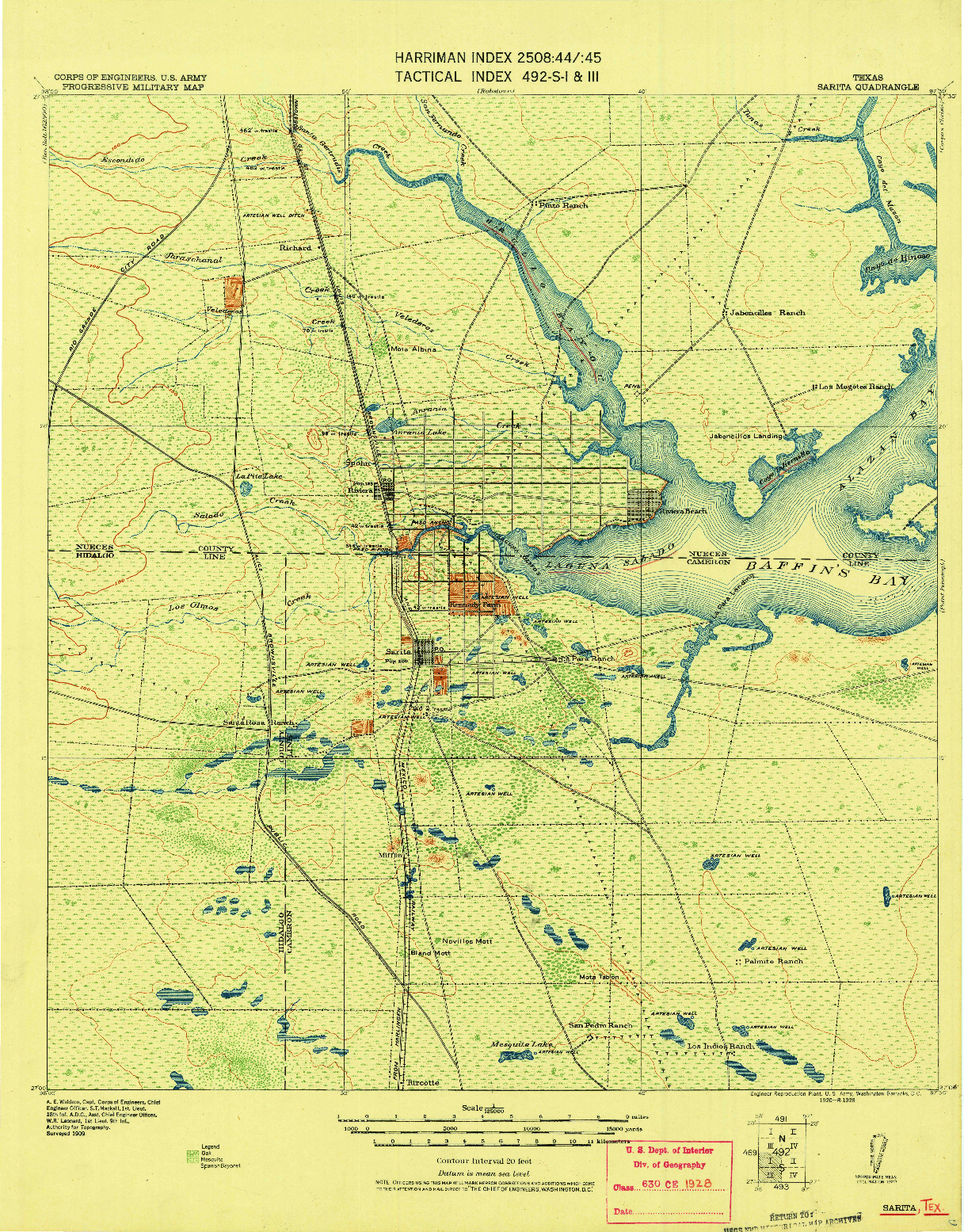 USGS 1:125000-SCALE QUADRANGLE FOR SARITA, TX 1928