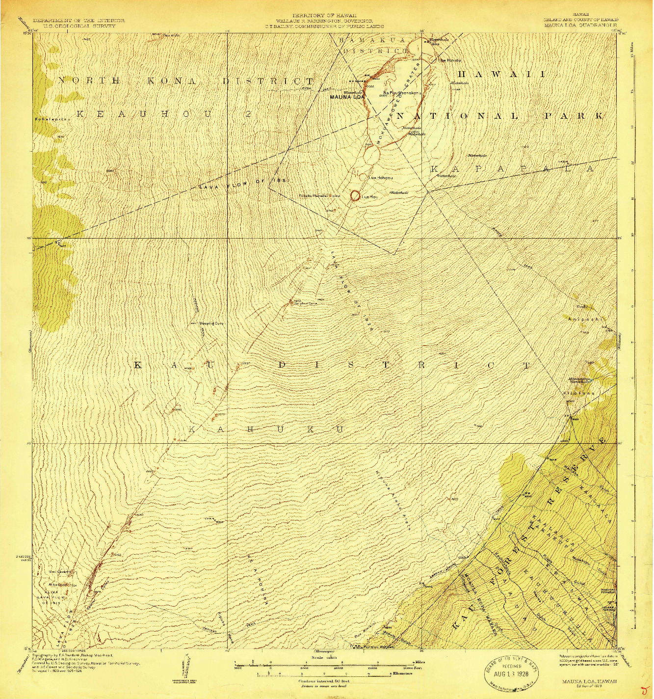 USGS 1:62500-SCALE QUADRANGLE FOR MAUNA LOA, HI 1928