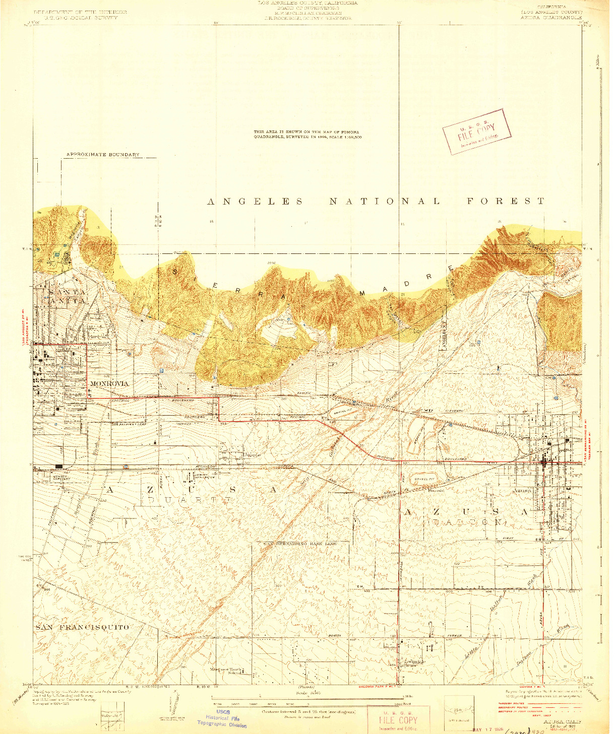 USGS 1:24000-SCALE QUADRANGLE FOR AZUSA, CA 1928
