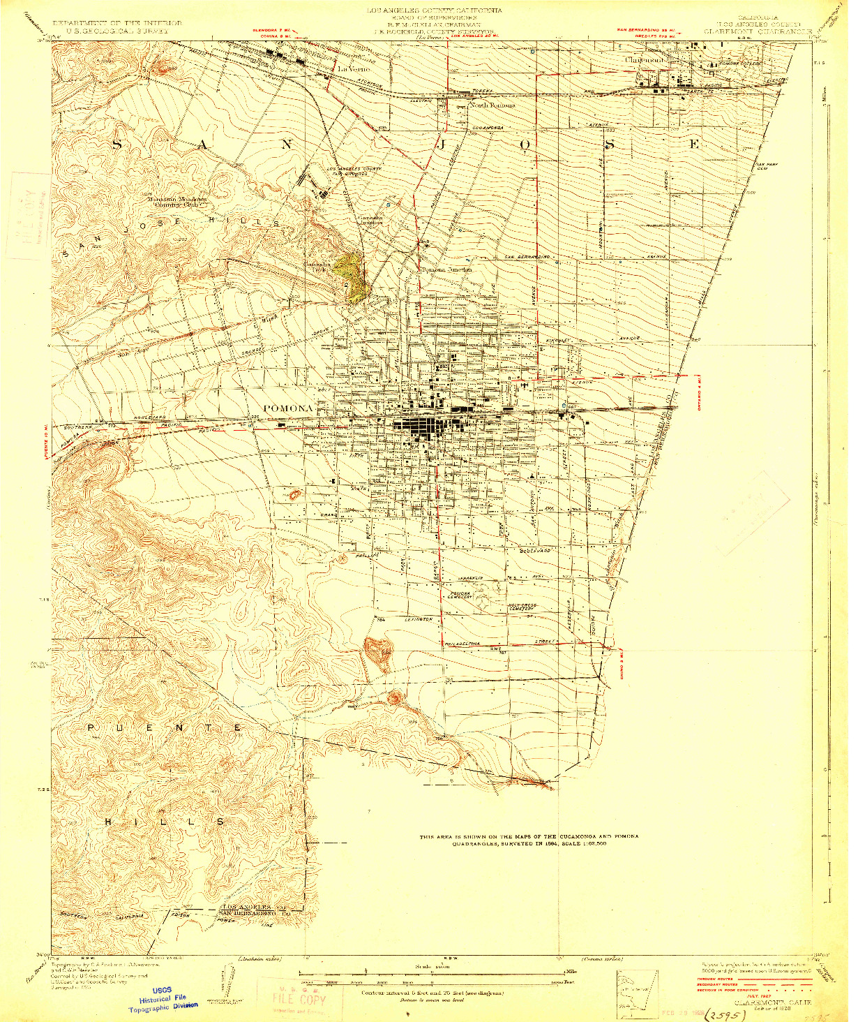 USGS 1:24000-SCALE QUADRANGLE FOR CLAREMONT, CA 1928