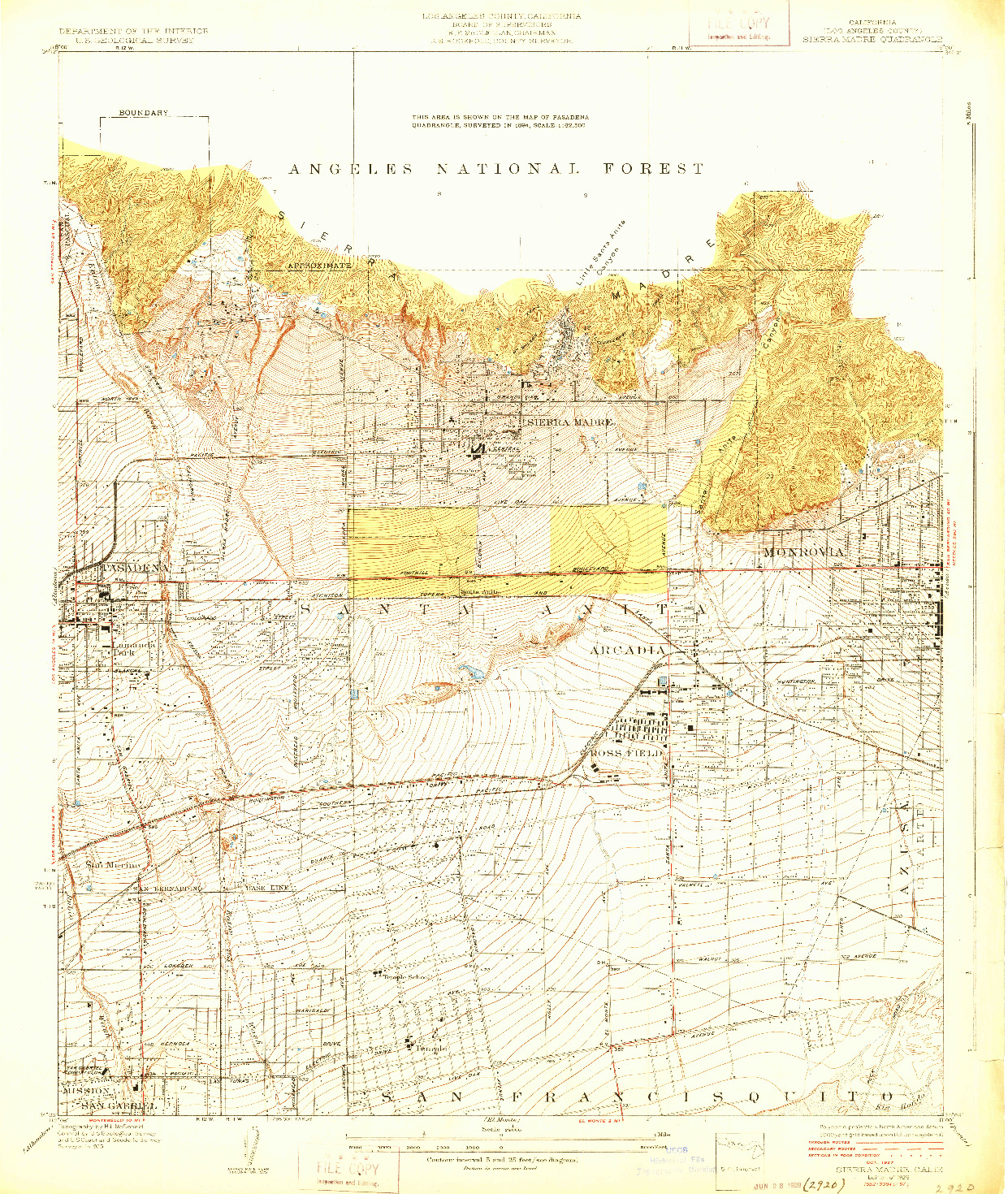 USGS 1:24000-SCALE QUADRANGLE FOR SIERRA MADRE, CA 1928