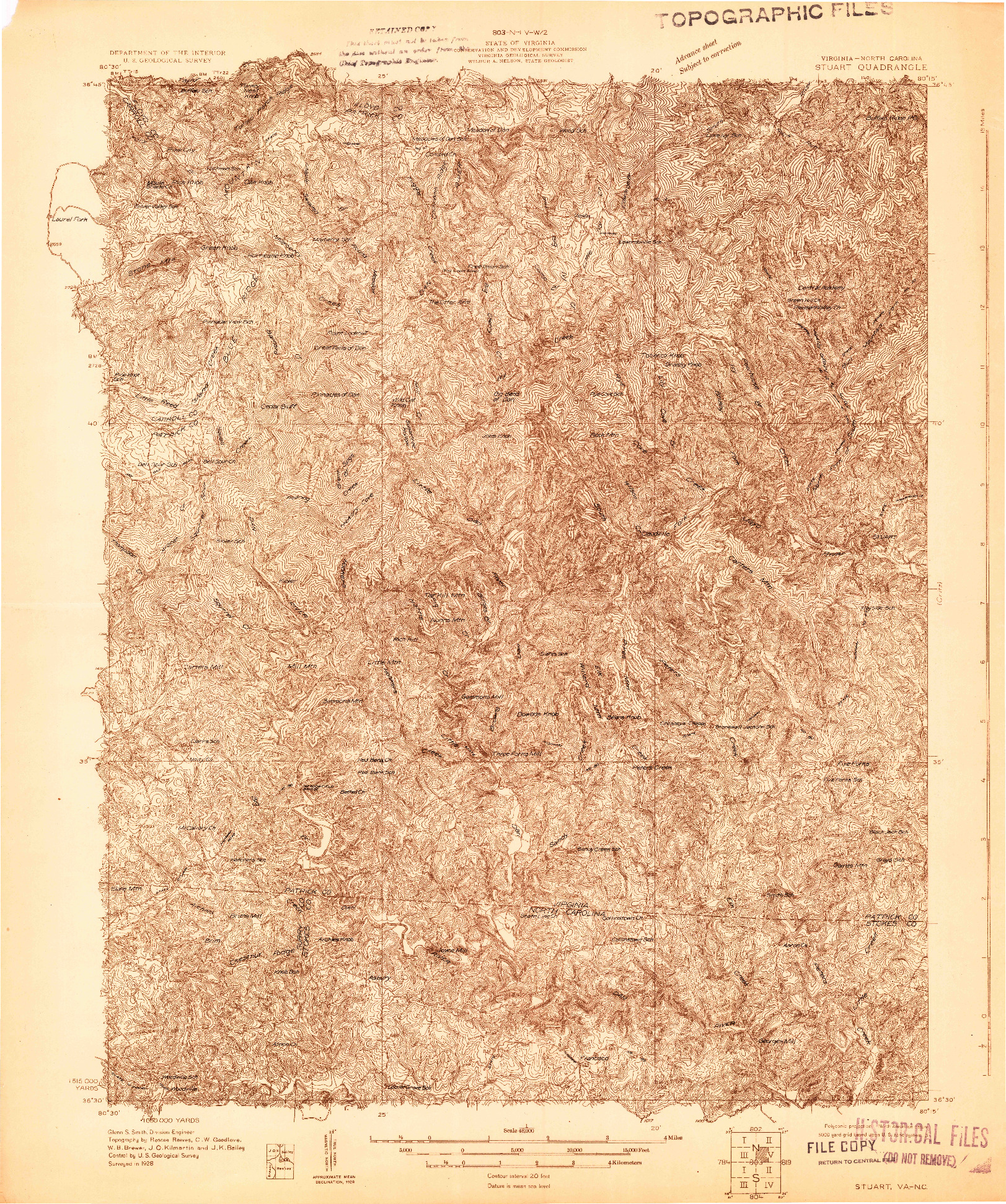 USGS 1:48000-SCALE QUADRANGLE FOR STUART, VA 1928