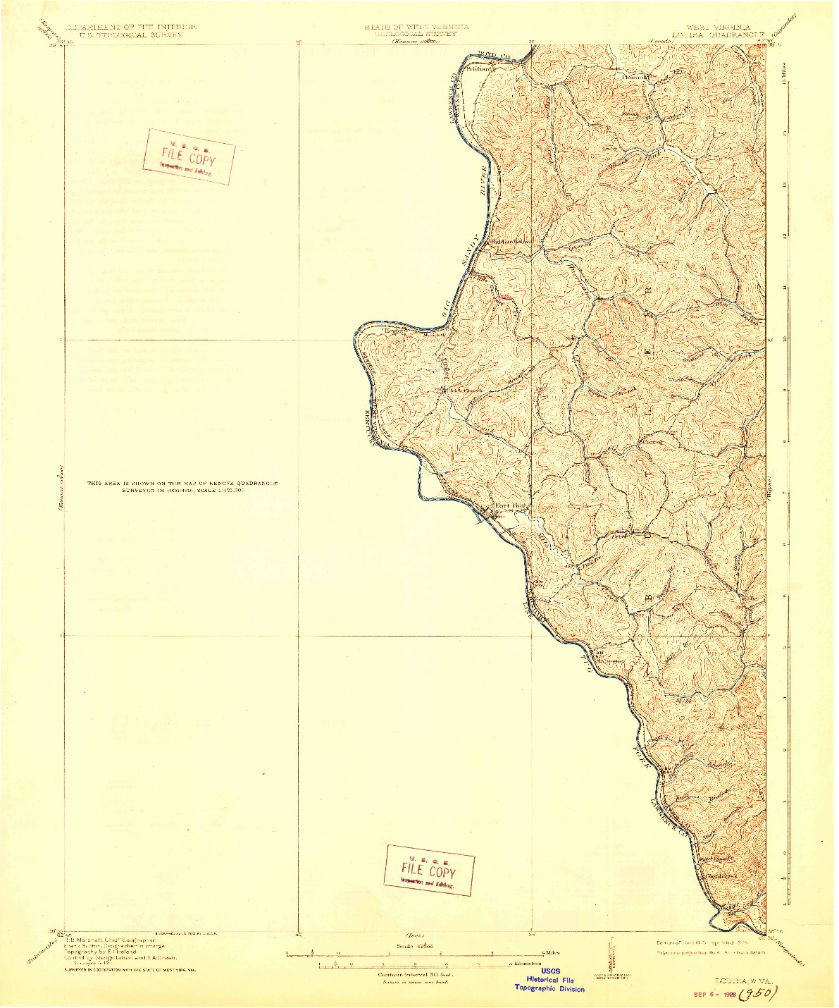 USGS 1:62500-SCALE QUADRANGLE FOR LOUISA, WV 1913