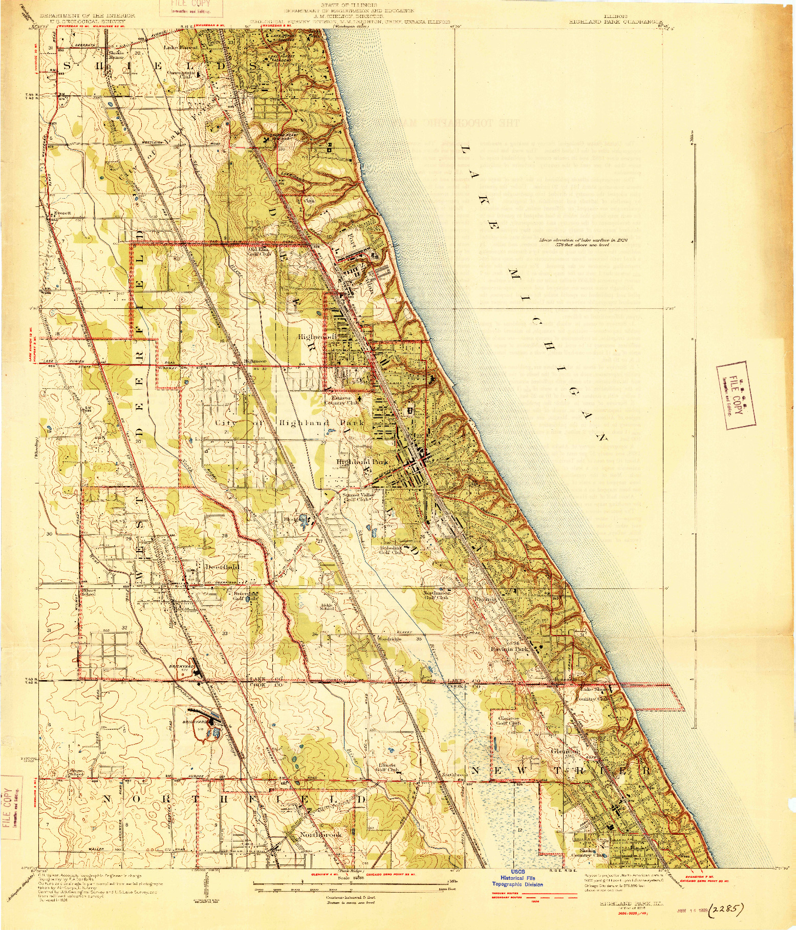 USGS 1:24000-SCALE QUADRANGLE FOR HIGHLAND PARK, IL 1928