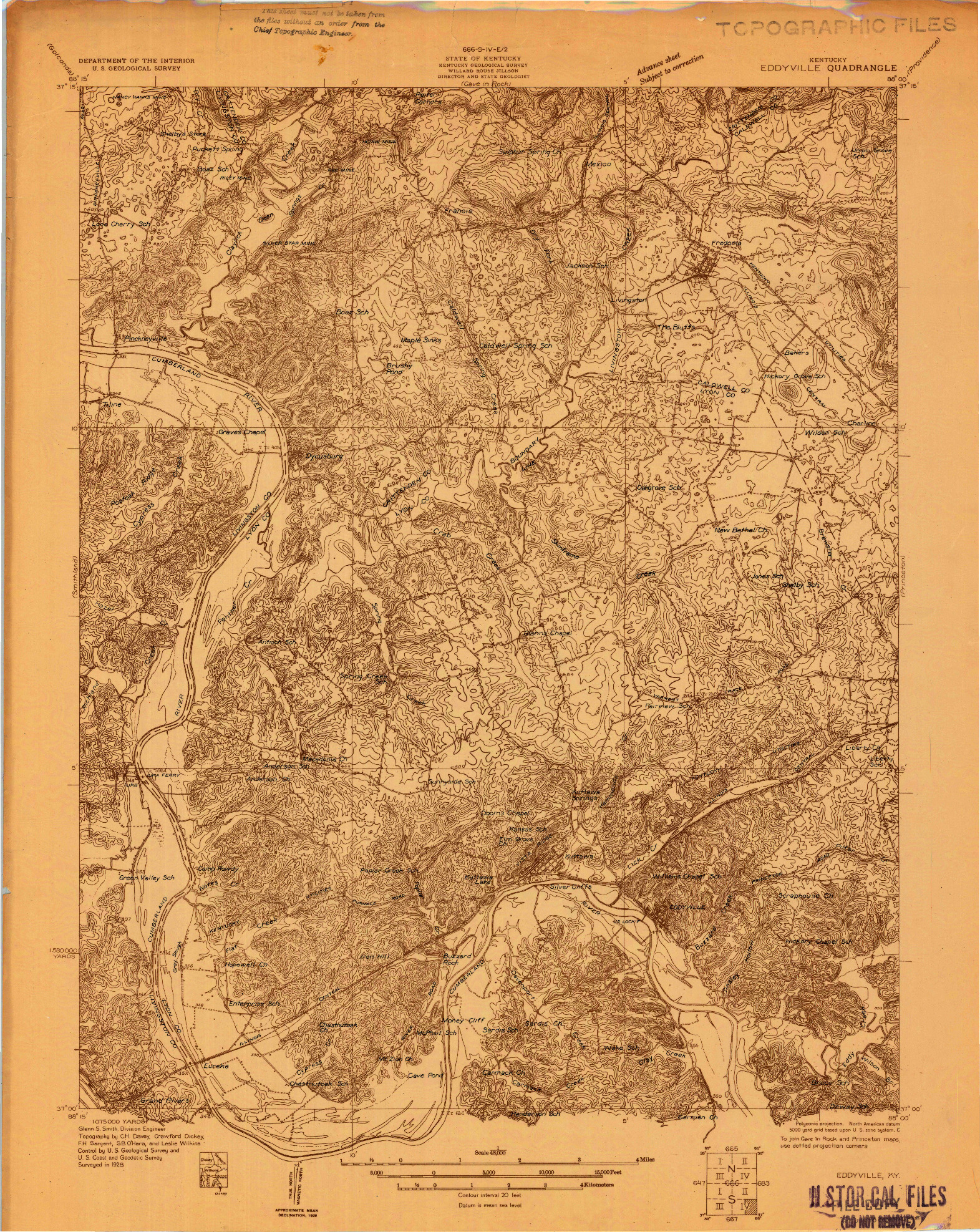 USGS 1:48000-SCALE QUADRANGLE FOR EDDYVILLE, KY 1928