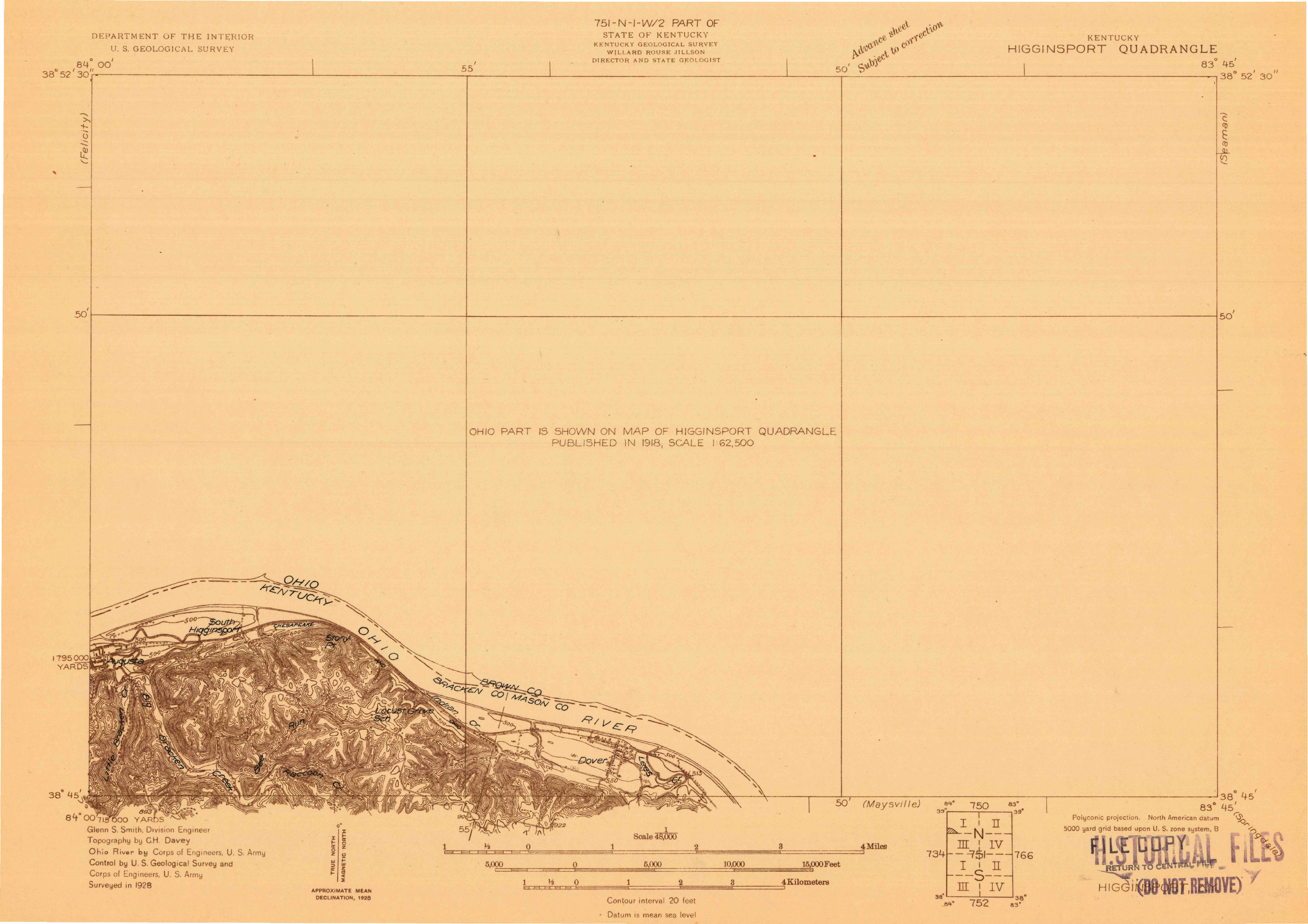 USGS 1:48000-SCALE QUADRANGLE FOR HIGGINSPORT, KY 1928