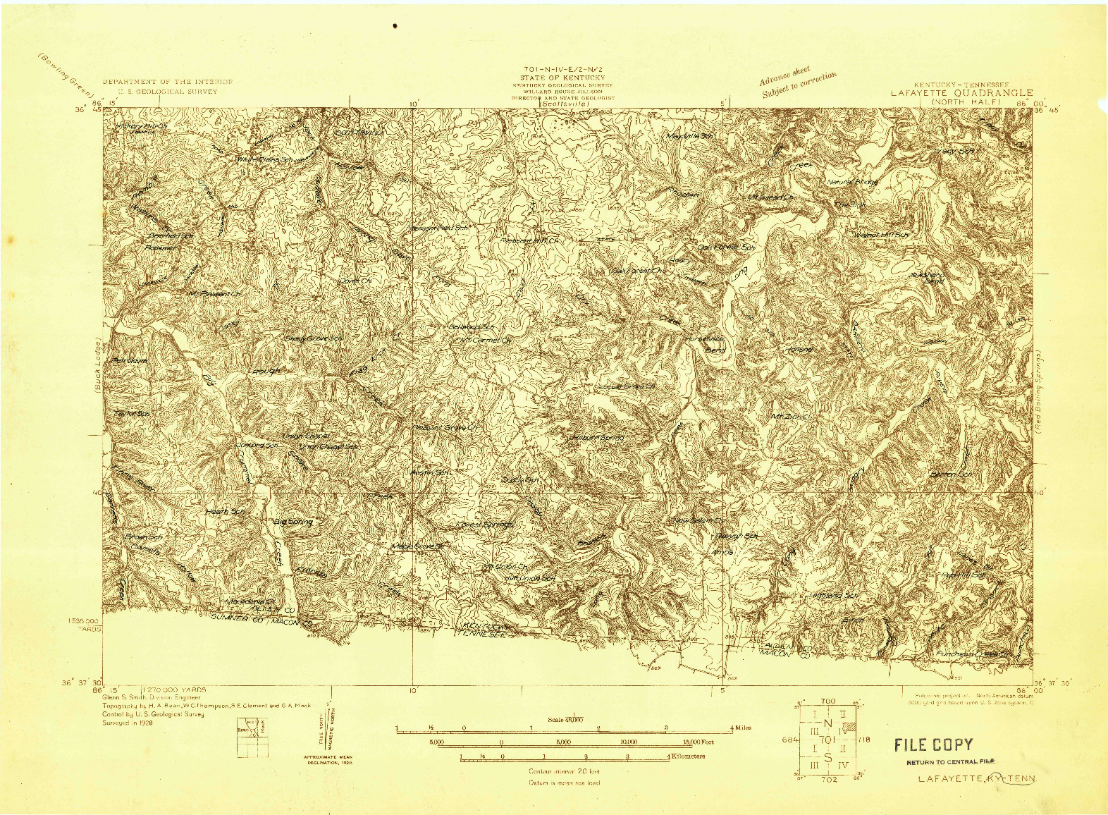 USGS 1:48000-SCALE QUADRANGLE FOR LAFAYETTE, KY 1928