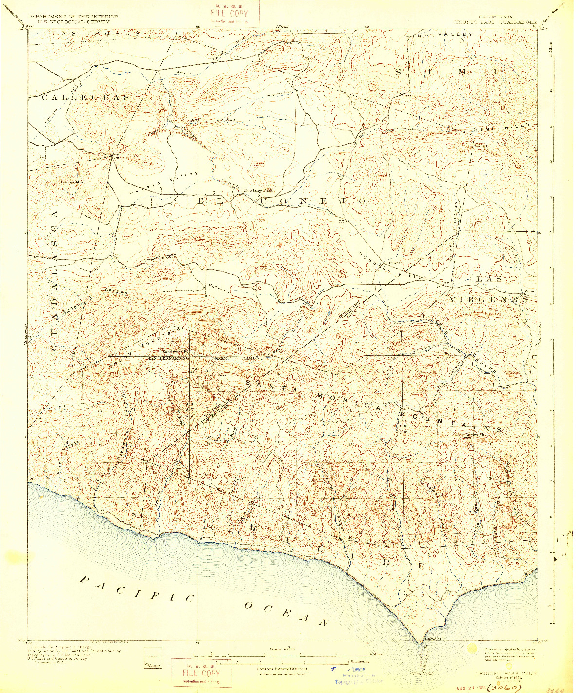USGS 1:62500-SCALE QUADRANGLE FOR TRIUNFO PASS, CA 1921
