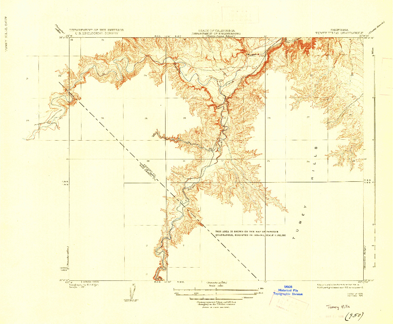 USGS 1:31680-SCALE QUADRANGLE FOR TUMEY HILLS, CA 1924