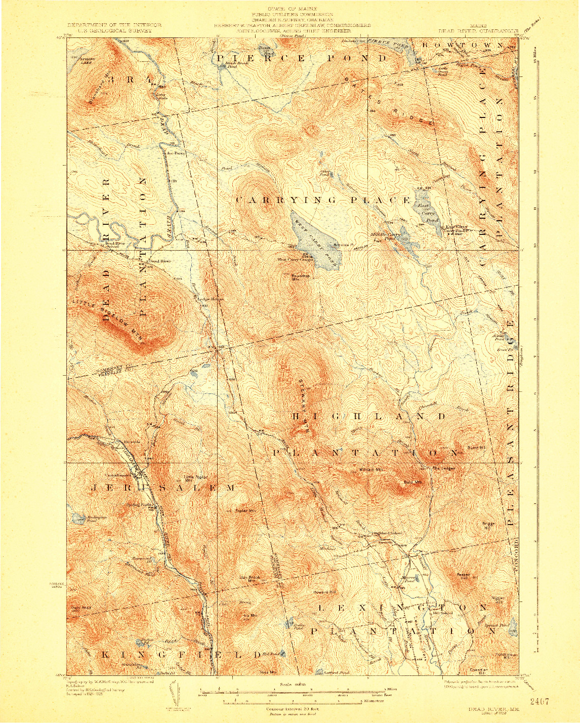 USGS 1:62500-SCALE QUADRANGLE FOR DEAD RIVER, ME 1928