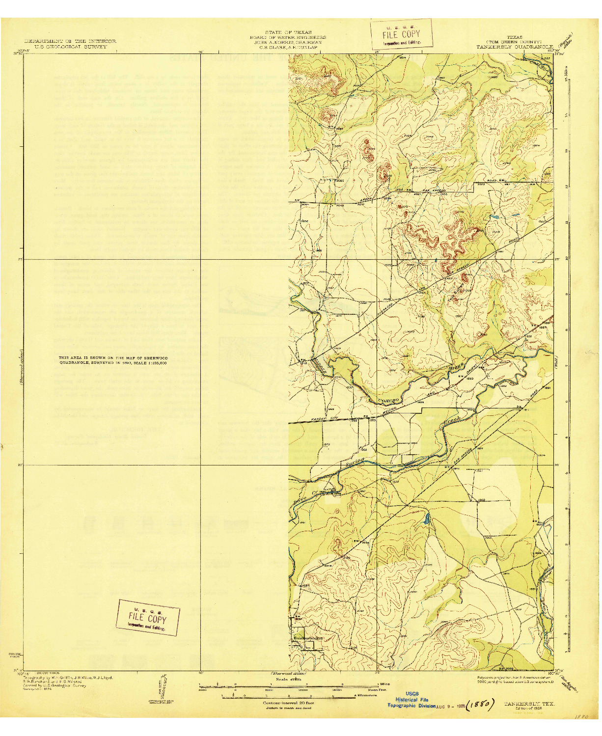 USGS 1:62500-SCALE QUADRANGLE FOR TANKERSLY, TX 1928