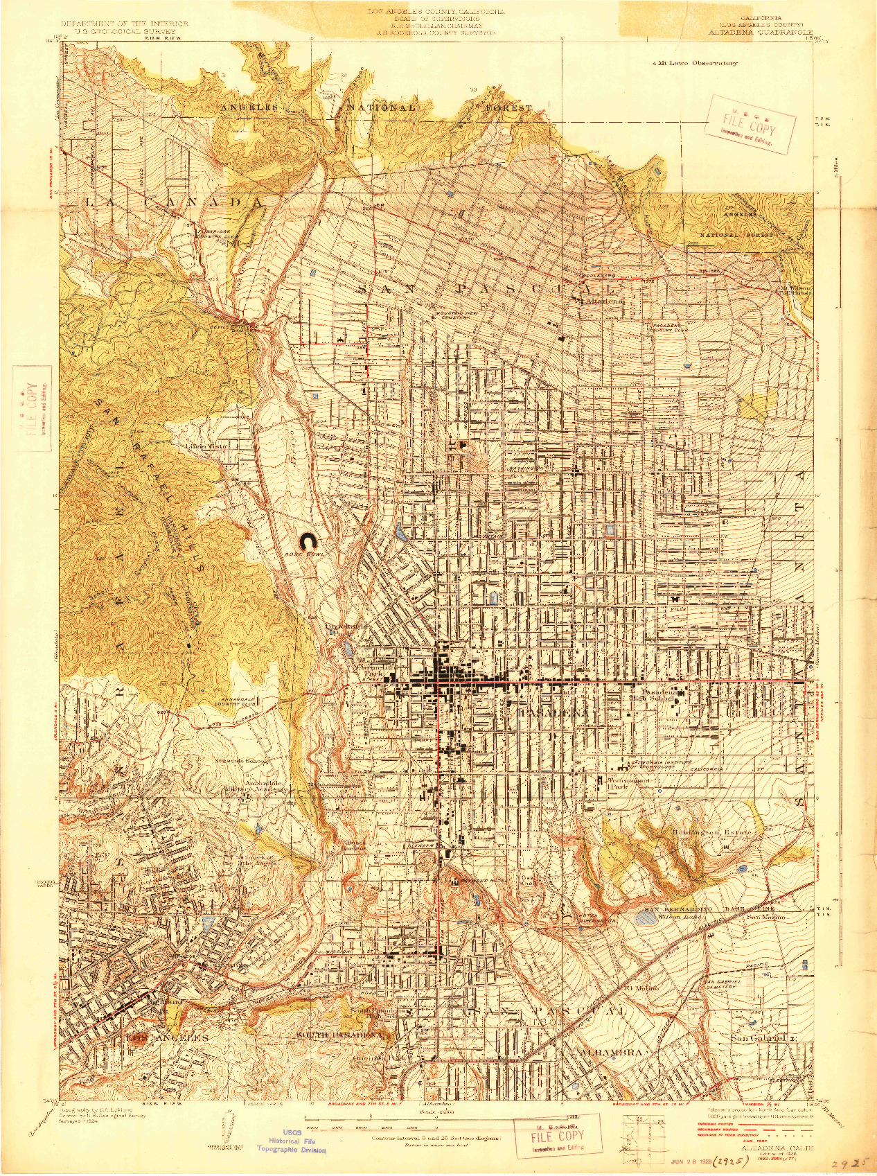 USGS 1:24000-SCALE QUADRANGLE FOR ALTADENA, CA 1928