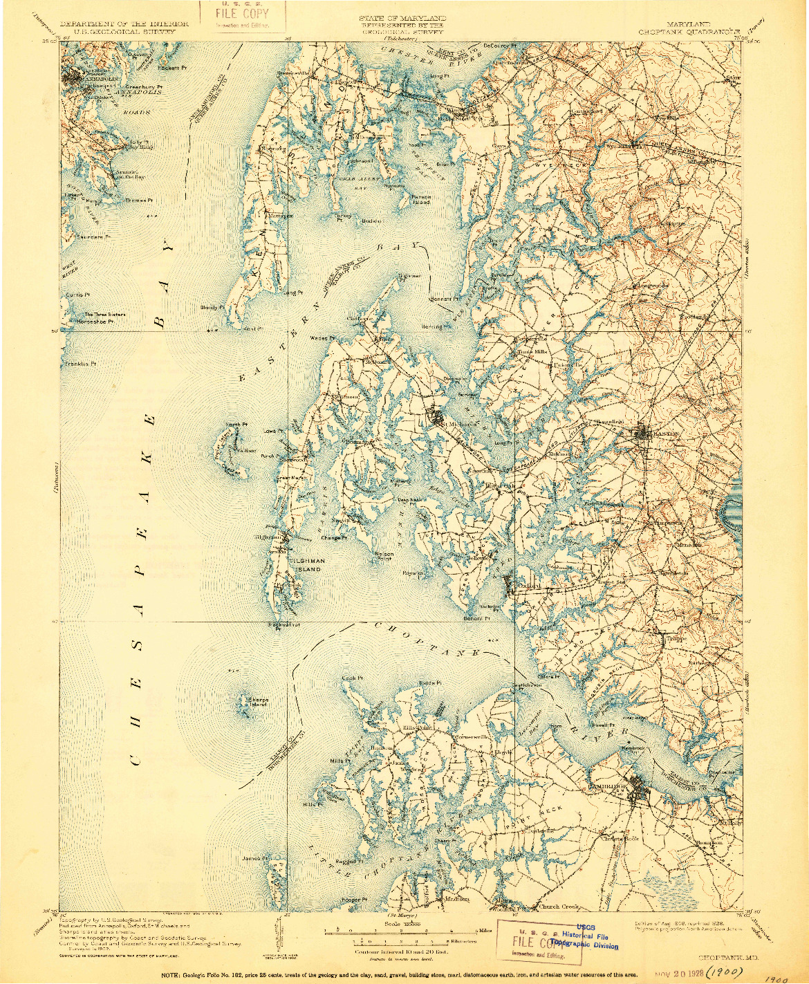 USGS 1:125000-SCALE QUADRANGLE FOR CHOPTANK, MD 1908