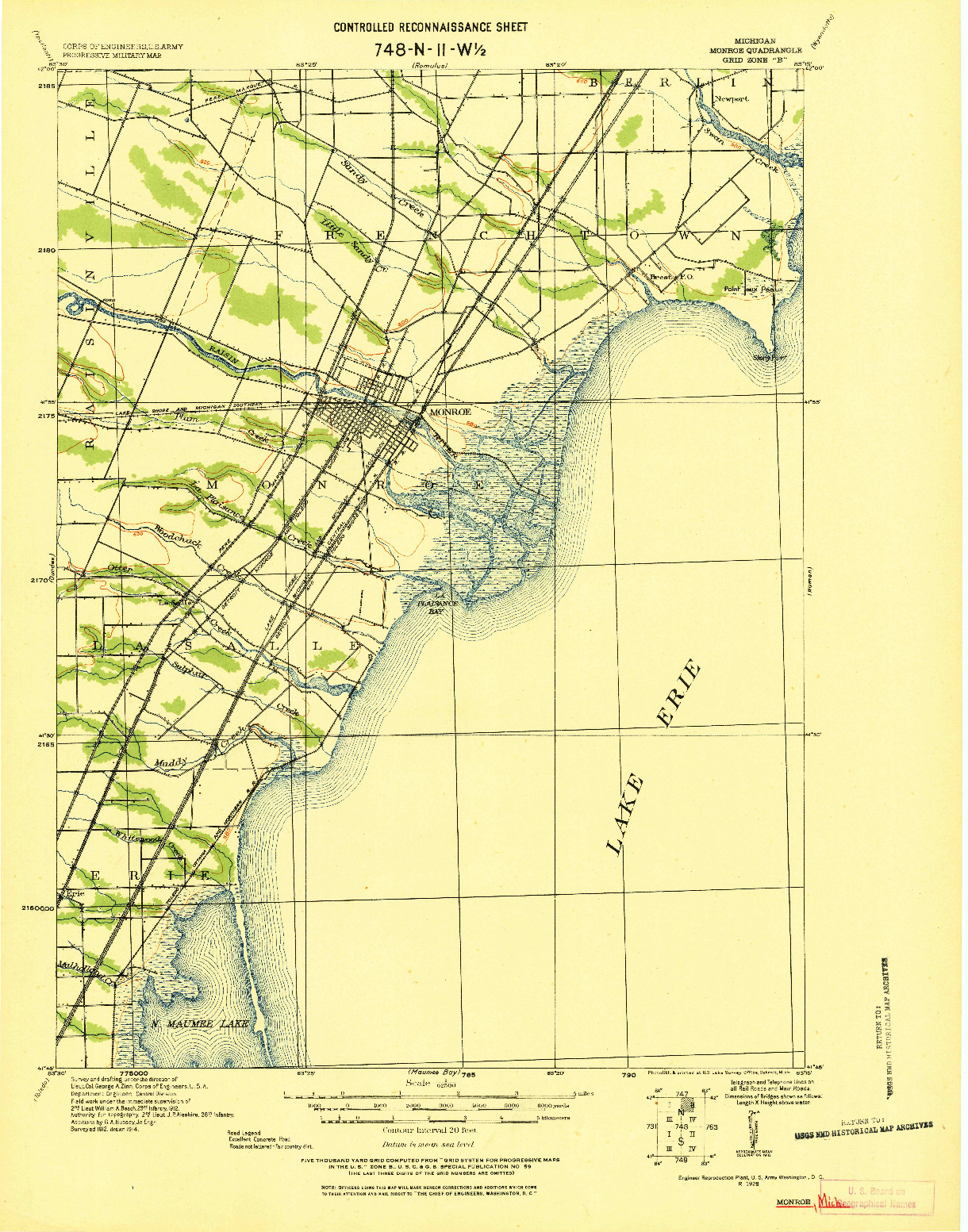 USGS 1:62500-SCALE QUADRANGLE FOR MONROE, MI 1914