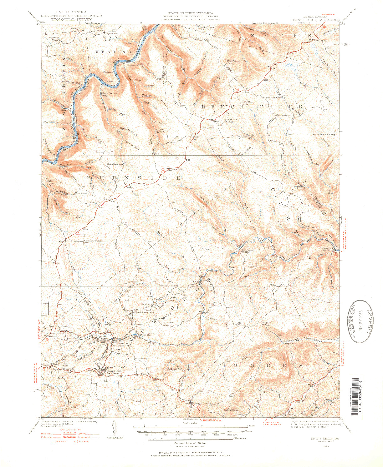 USGS 1:62500-SCALE QUADRANGLE FOR SNOW SHOE, PA 1928