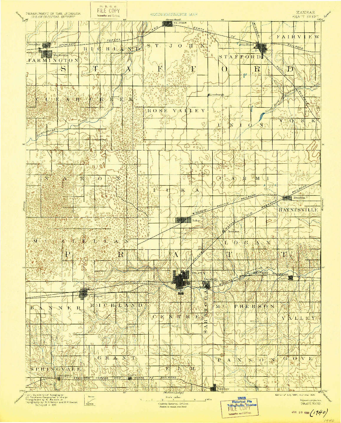 USGS 1:125000-SCALE QUADRANGLE FOR PRATT, KS 1894