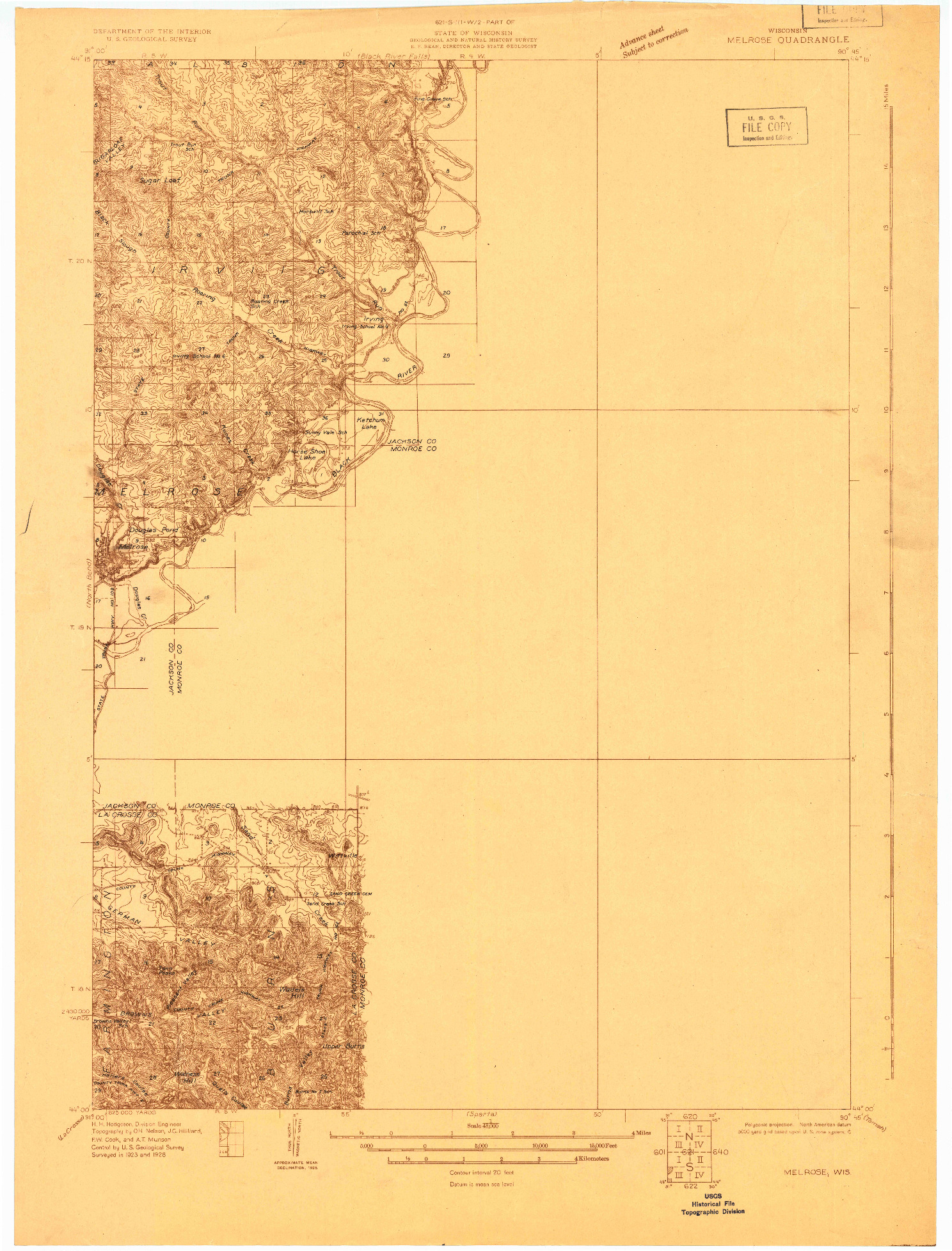 USGS 1:48000-SCALE QUADRANGLE FOR MELROSE, WI 1928