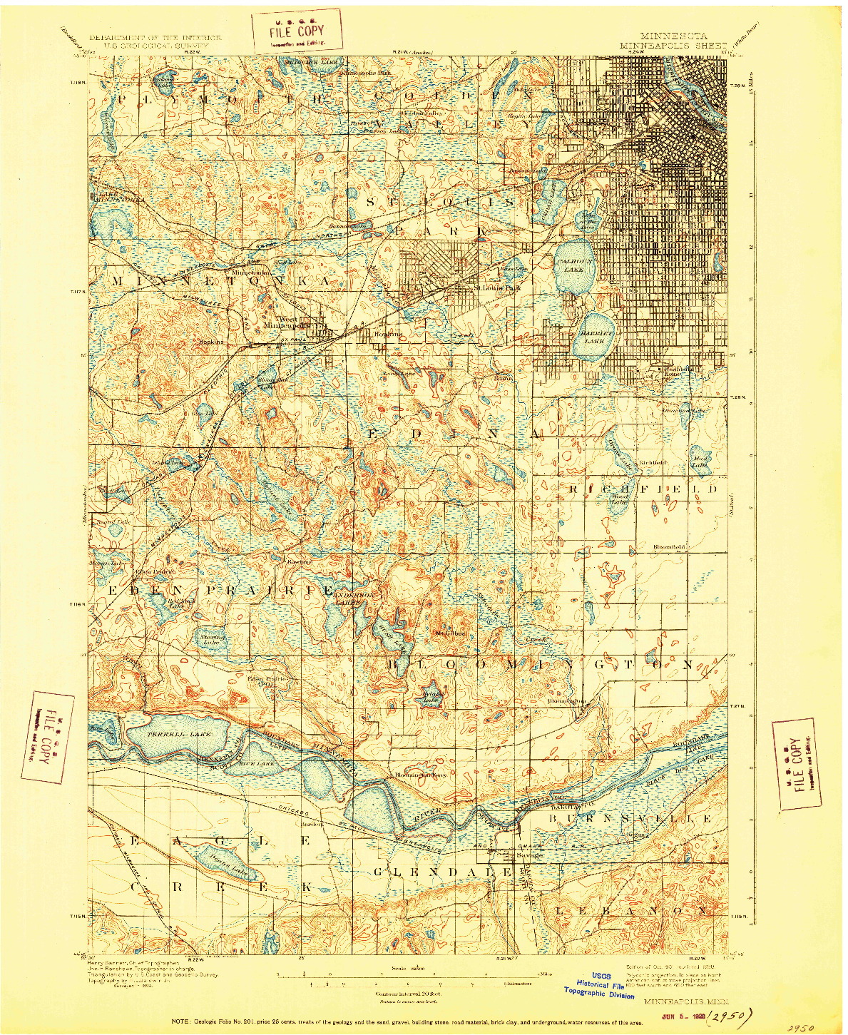 USGS 1:62500-SCALE QUADRANGLE FOR MINNEAPOLIS, MN 1901