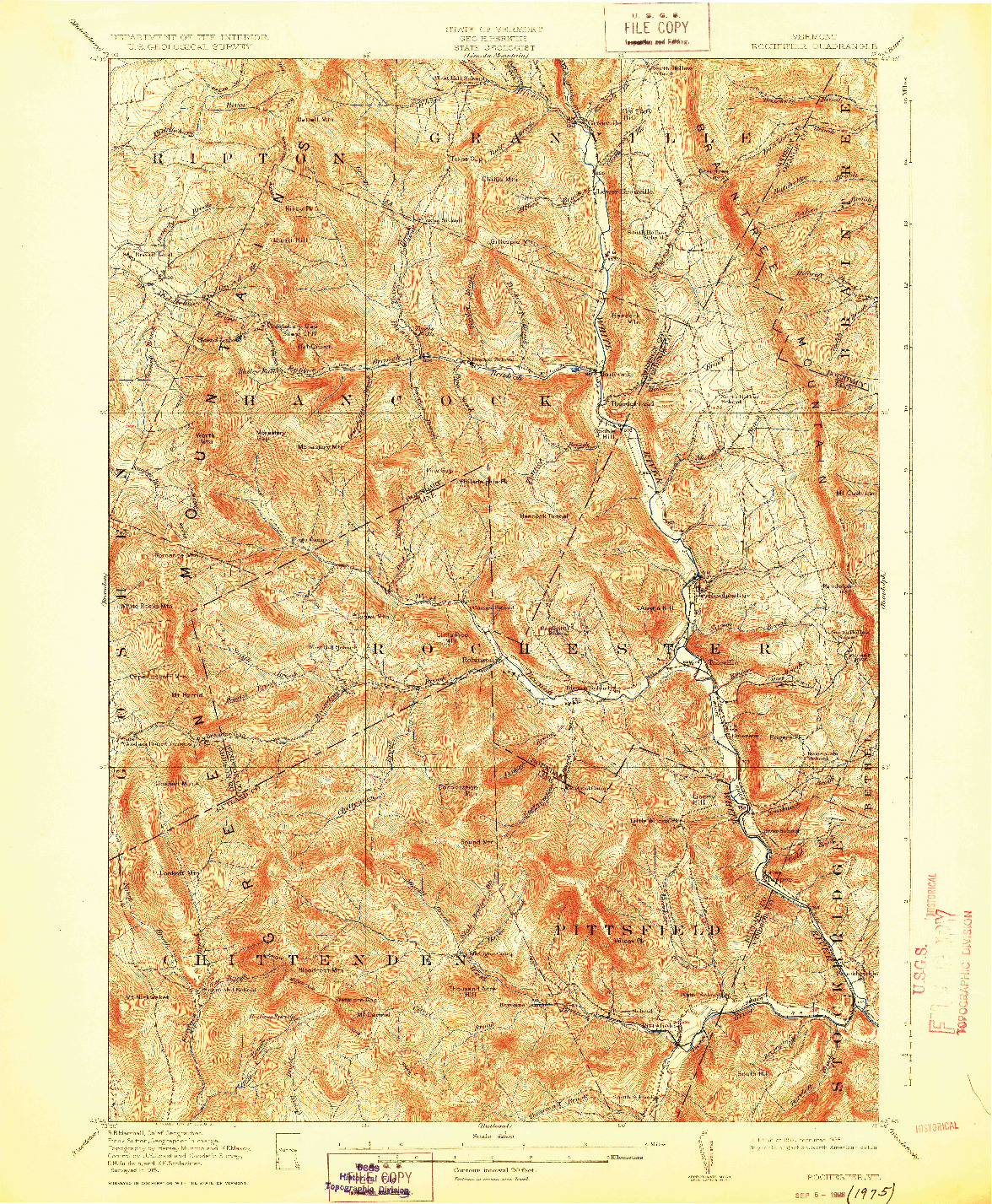 USGS 1:62500-SCALE QUADRANGLE FOR ROCHESTER, VT 1917