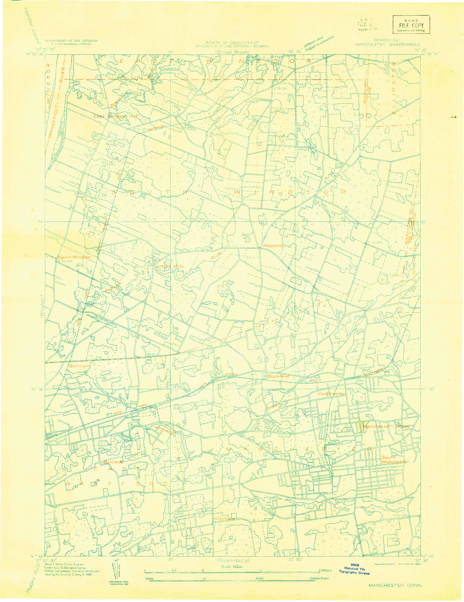 USGS 1:24000-SCALE QUADRANGLE FOR MANCHESTER, CT 1928