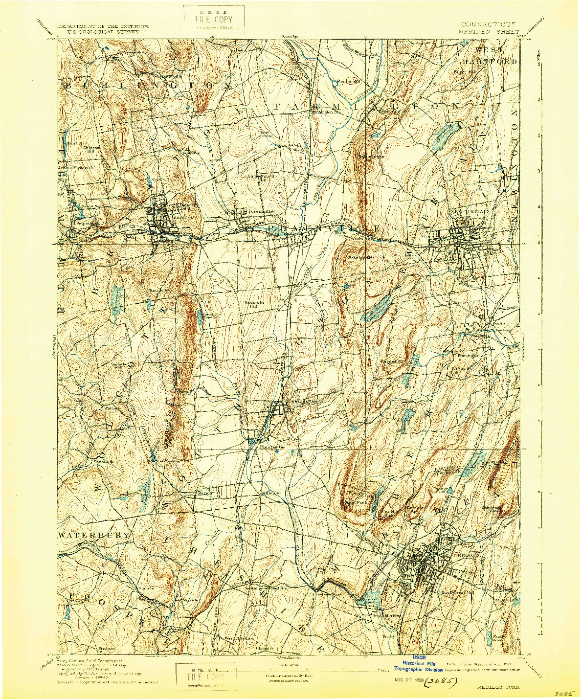 USGS 1:62500-SCALE QUADRANGLE FOR MERIDEN, CT 1893