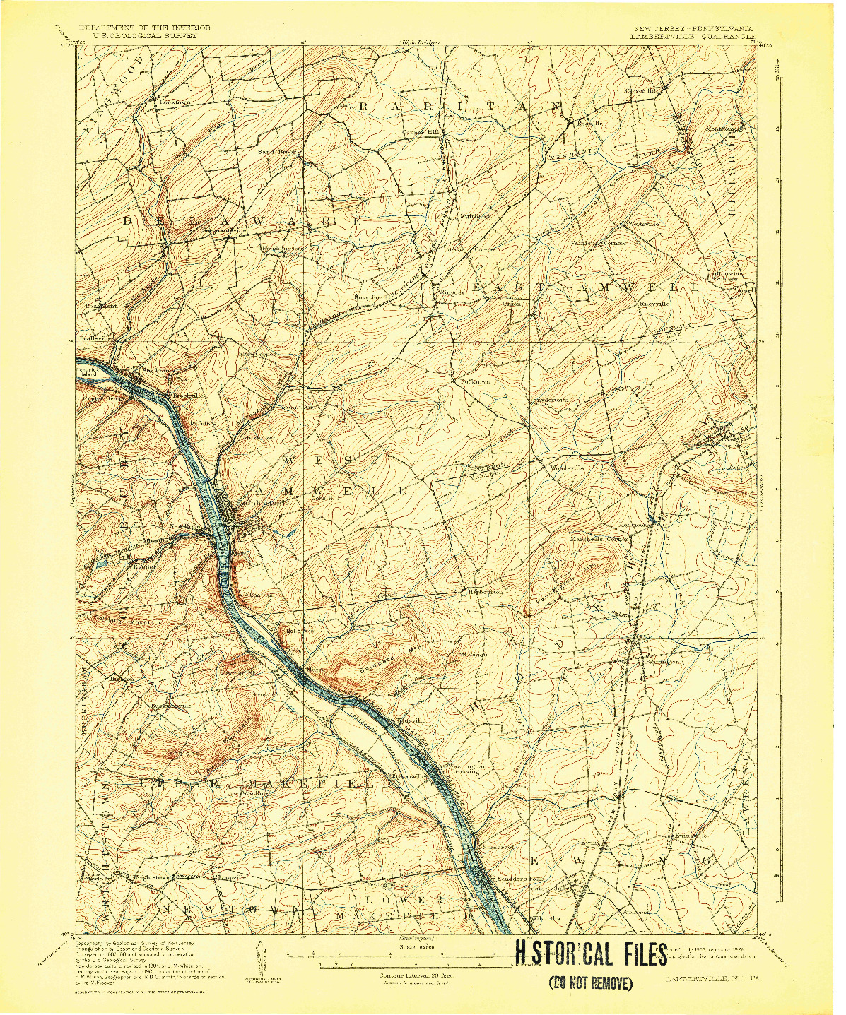 USGS 1:62500-SCALE QUADRANGLE FOR LAMBERTVILLE, NJ 1906