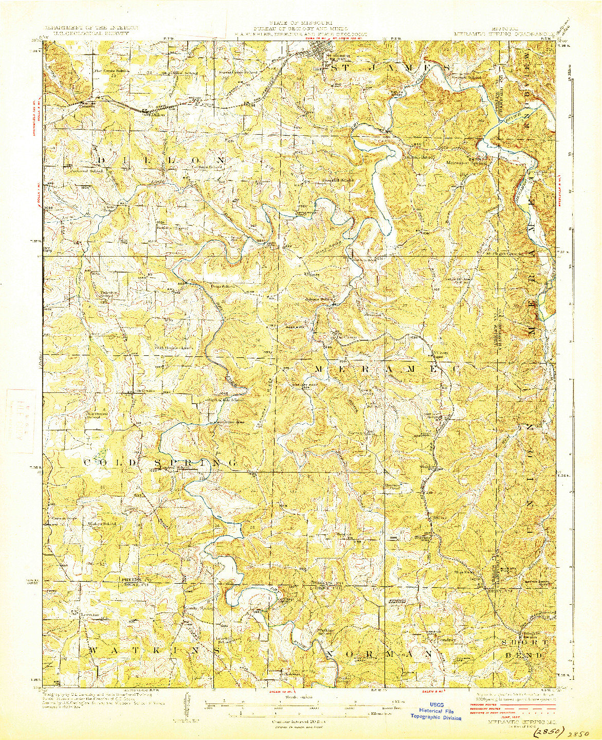 USGS 1:62500-SCALE QUADRANGLE FOR MERAMEC SPRING, MO 1928