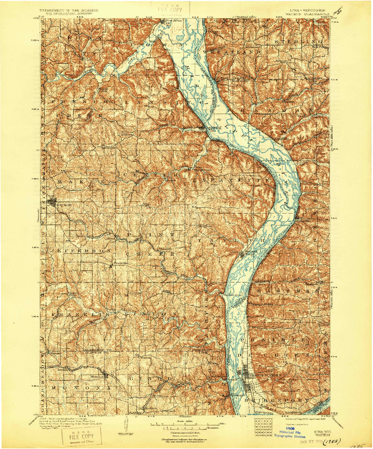 USGS 1:125000-SCALE QUADRANGLE FOR WAUKON, IA 1903