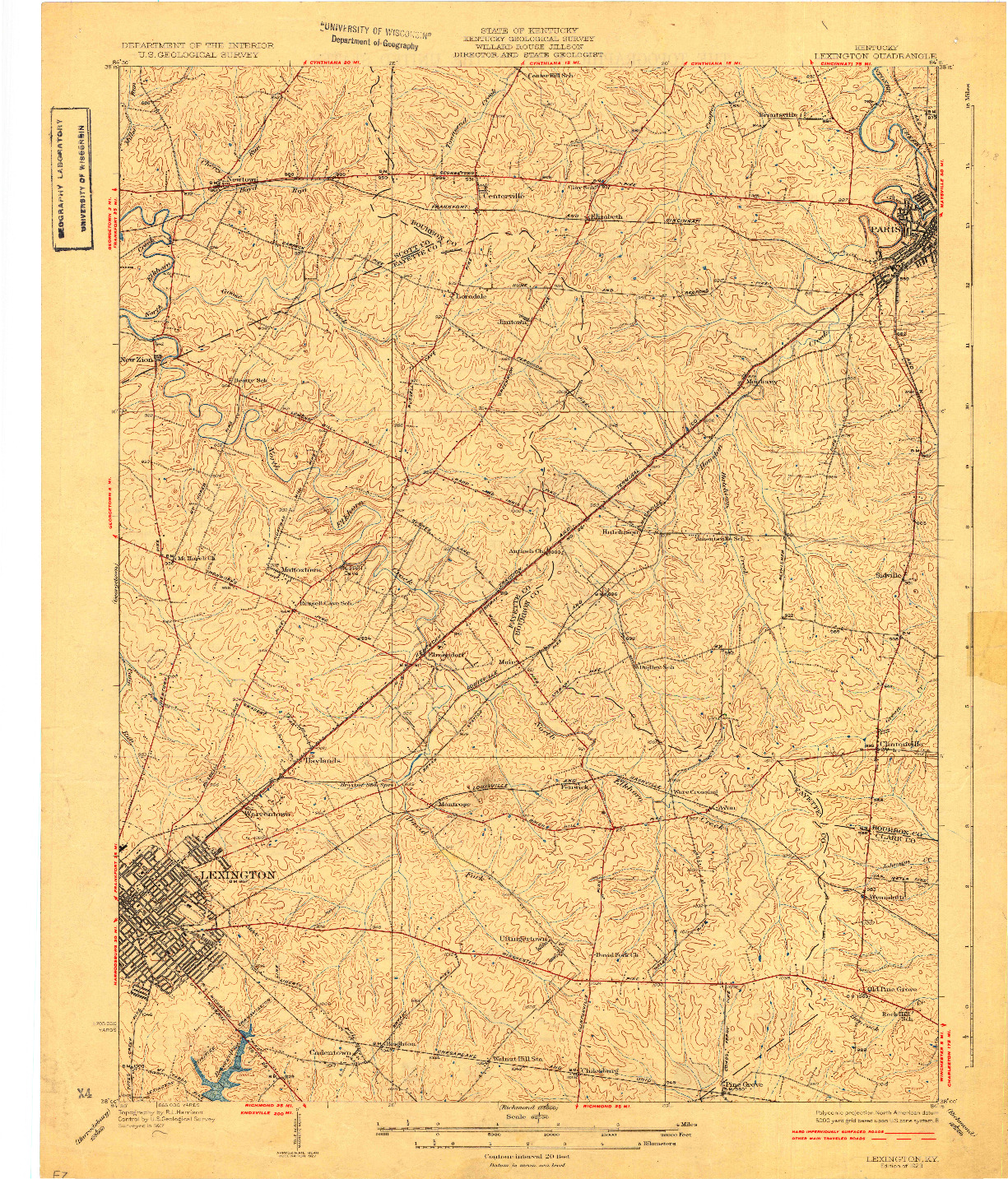 USGS 1:62500-SCALE QUADRANGLE FOR LEXINGTON, KY 1929