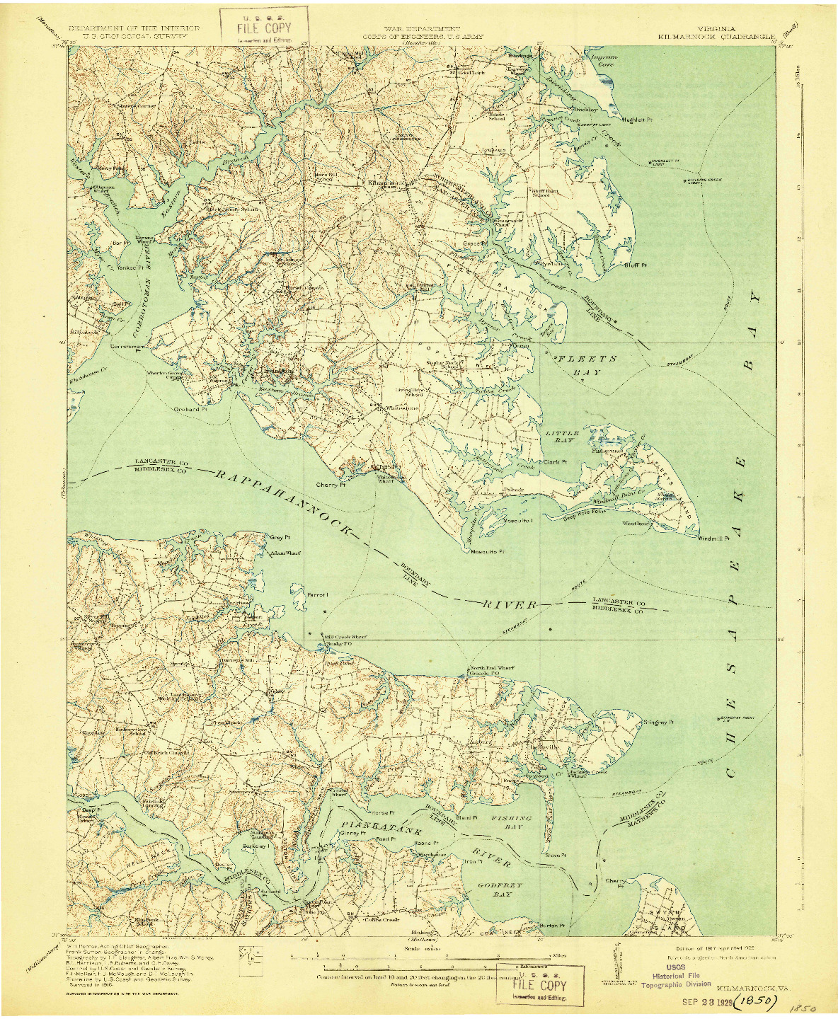 USGS 1:62500-SCALE QUADRANGLE FOR KILMARNOCK, VA 1917