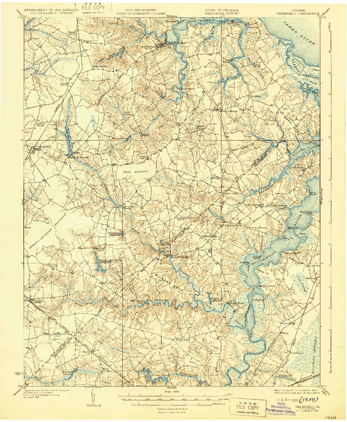 USGS 1:62500-SCALE QUADRANGLE FOR SMITHFIELD, VA 1919