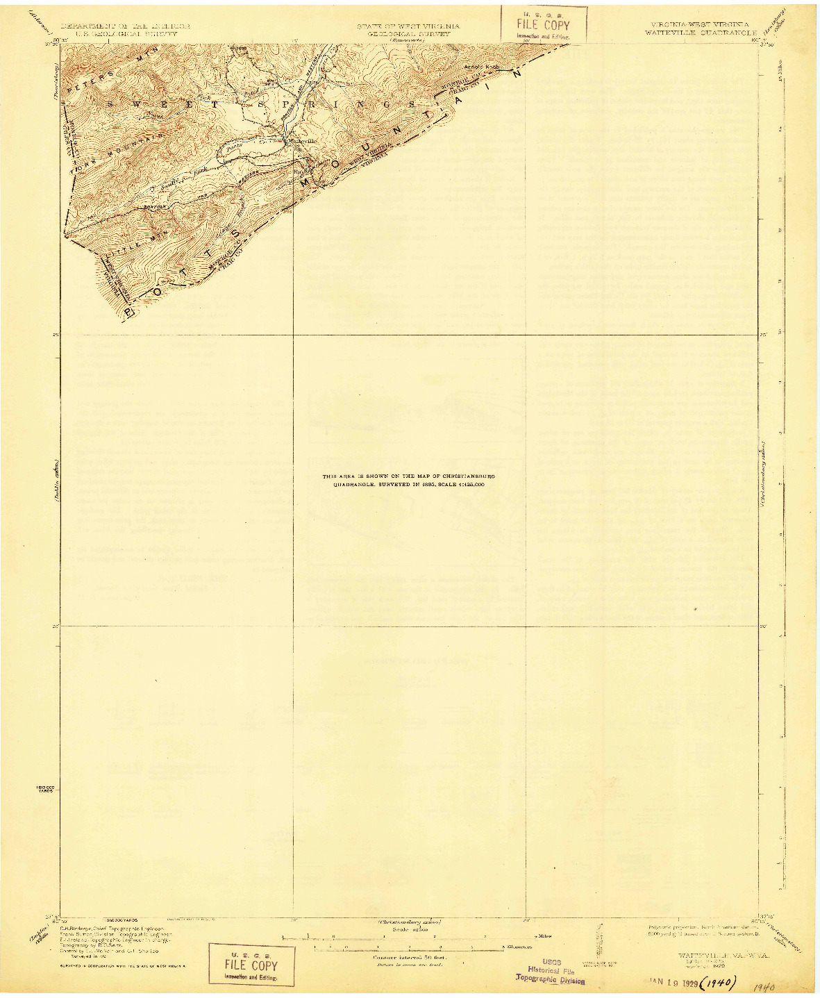 USGS 1:62500-SCALE QUADRANGLE FOR WAITEVILLE, VA 1923