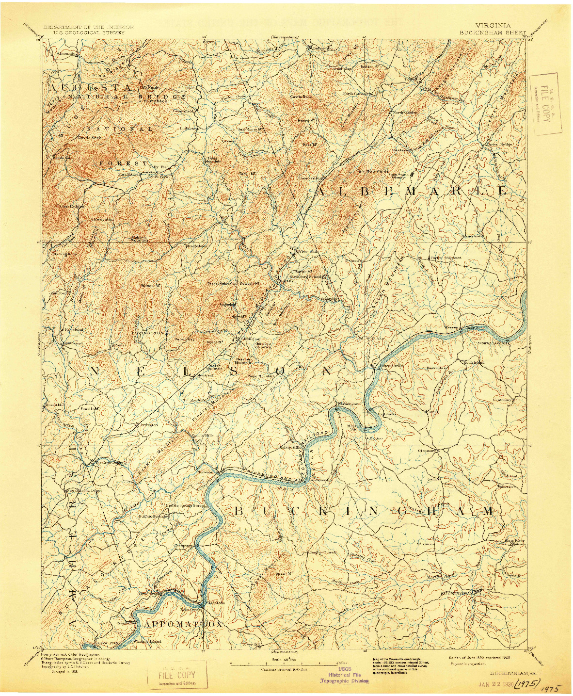 USGS 1:125000-SCALE QUADRANGLE FOR BUCKINGHAM, VA 1892