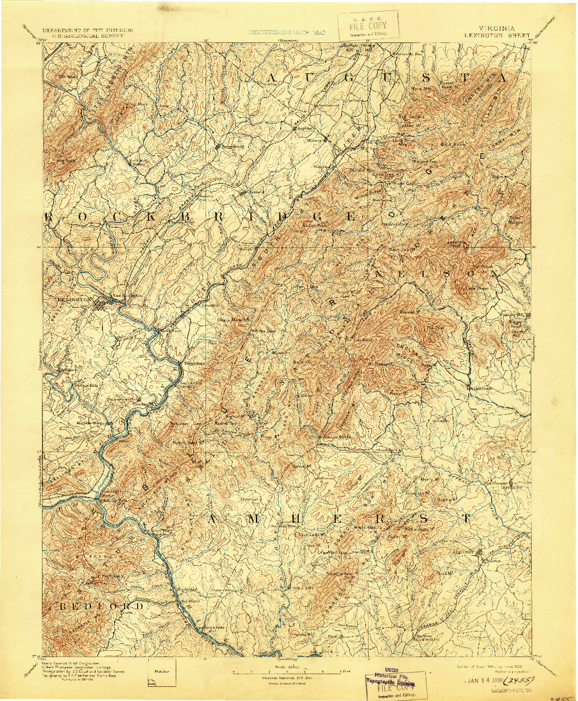 USGS 1:125000-SCALE QUADRANGLE FOR LEXINGTON, VA 1894