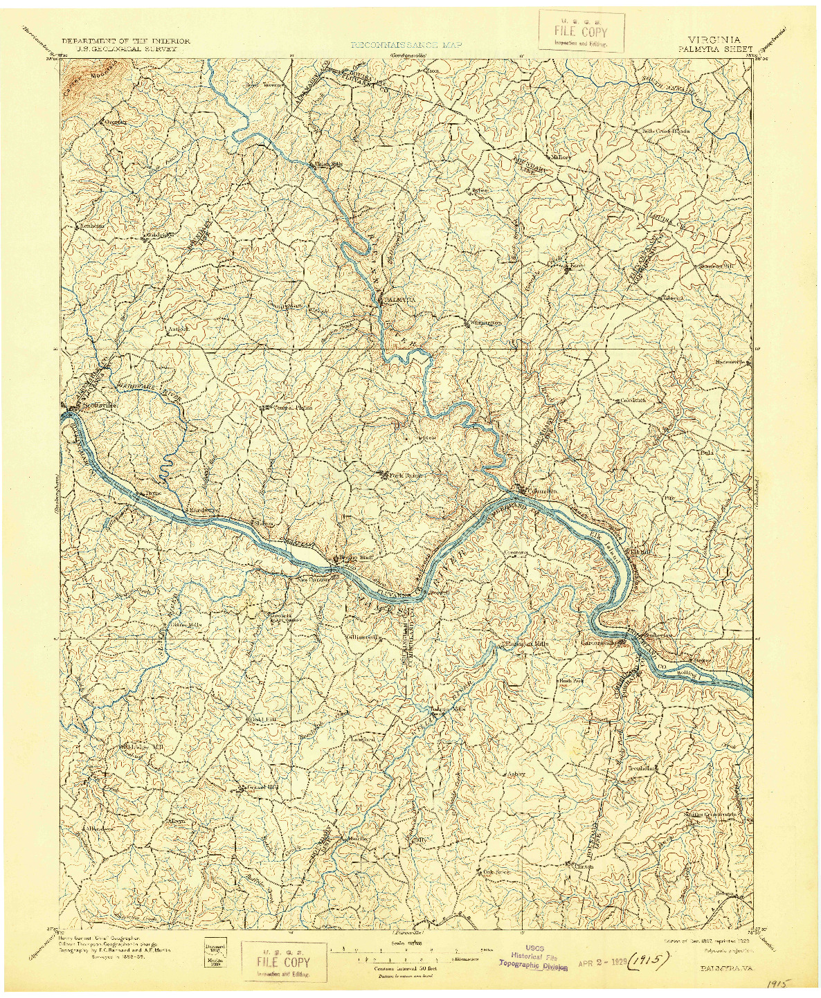 USGS 1:125000-SCALE QUADRANGLE FOR PALMYRA, VA 1897