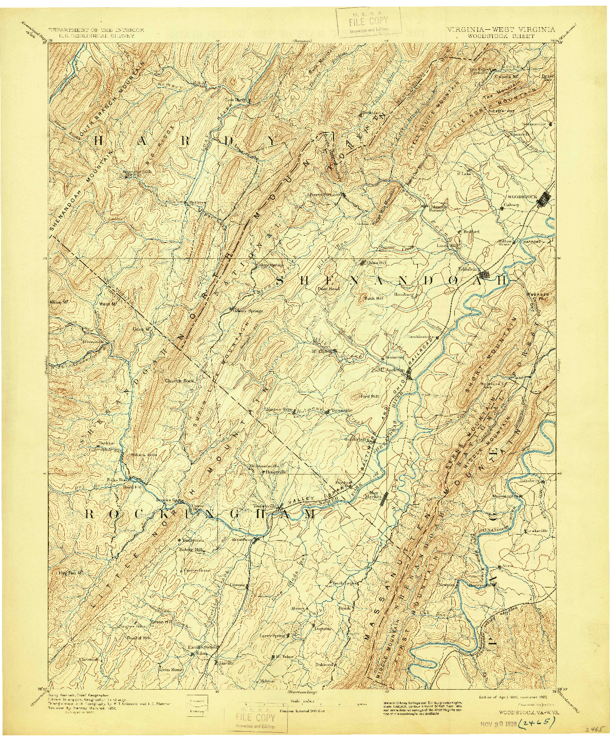 USGS 1:125000-SCALE QUADRANGLE FOR WOODSTOCK, VA 1892