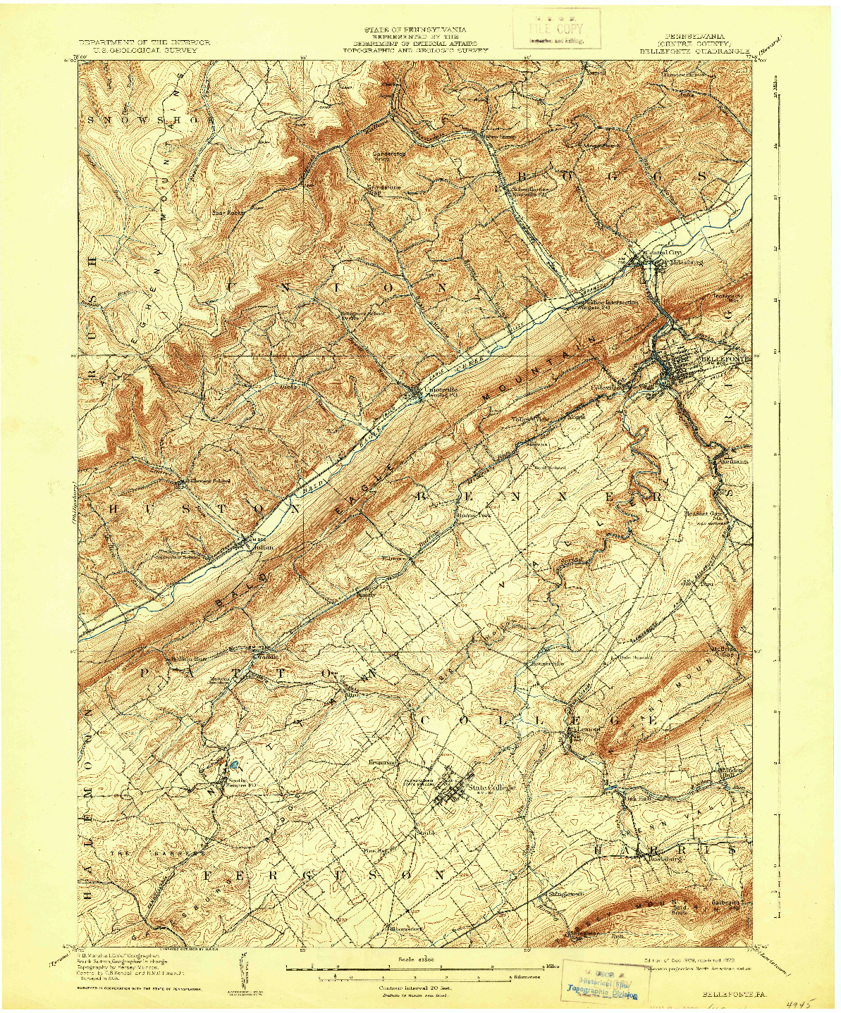 USGS 1:62500-SCALE QUADRANGLE FOR BELLEFONTE, PA 1909