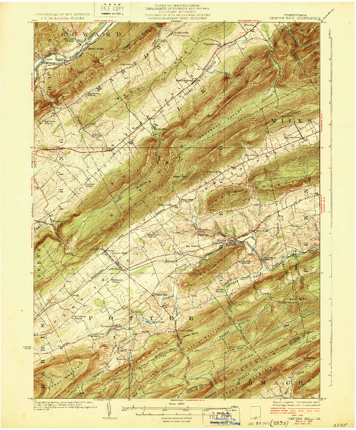 USGS 1:62500-SCALE QUADRANGLE FOR CENTRE HALL, PA 1929