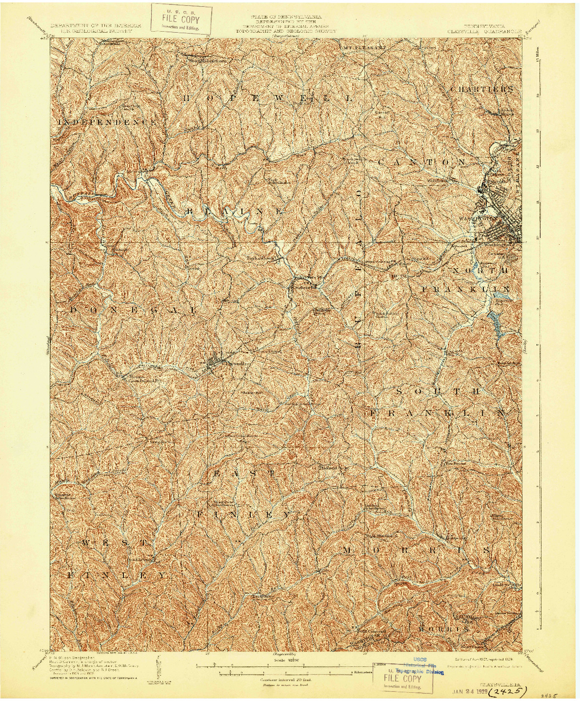 USGS 1:62500-SCALE QUADRANGLE FOR CLAYSVILLE, PA 1907