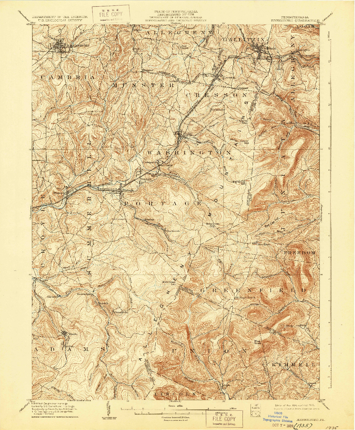 USGS 1:62500-SCALE QUADRANGLE FOR EBENSBURG, PA 1904