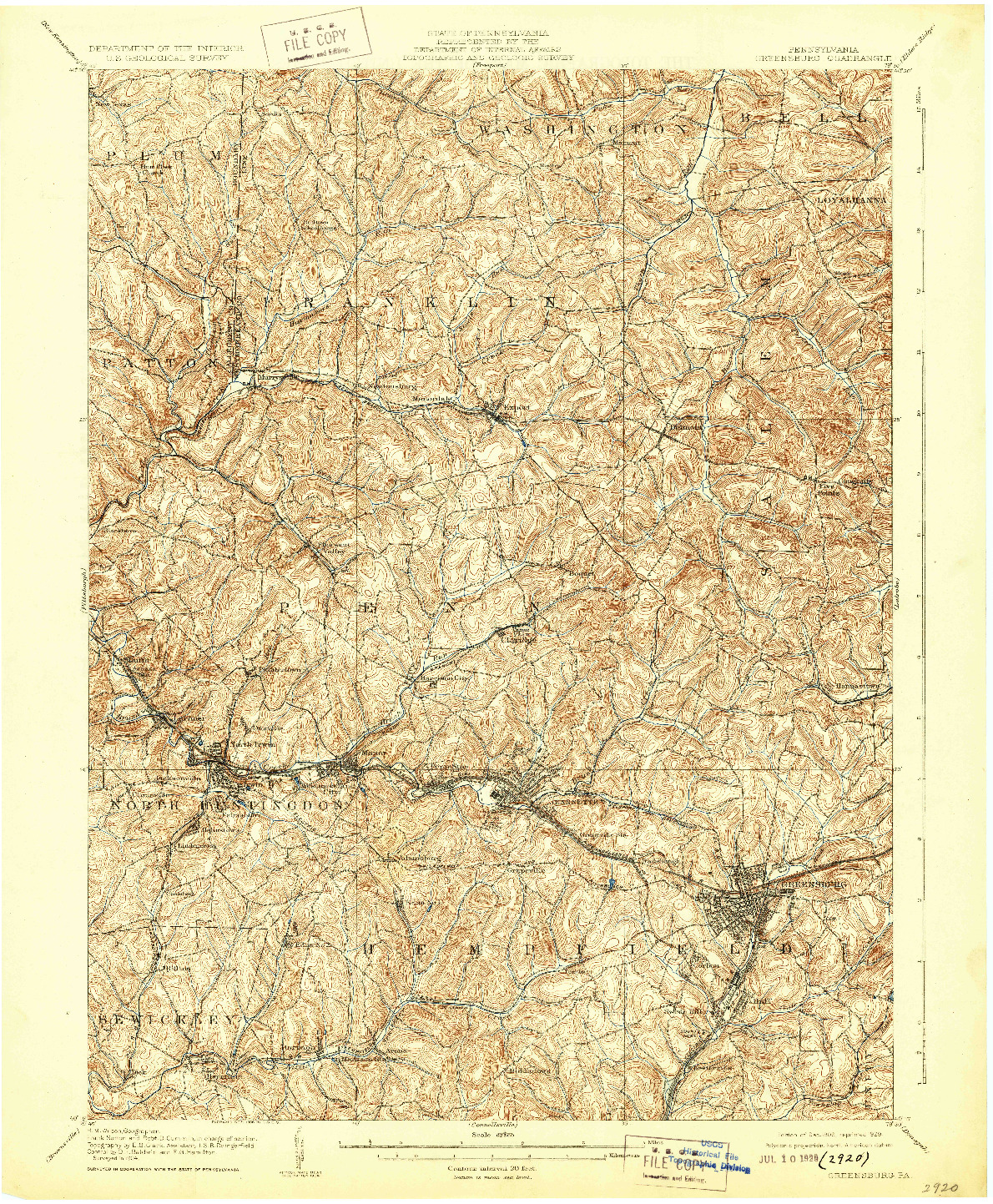 USGS 1:62500-SCALE QUADRANGLE FOR GREENSBURG, PA 1906
