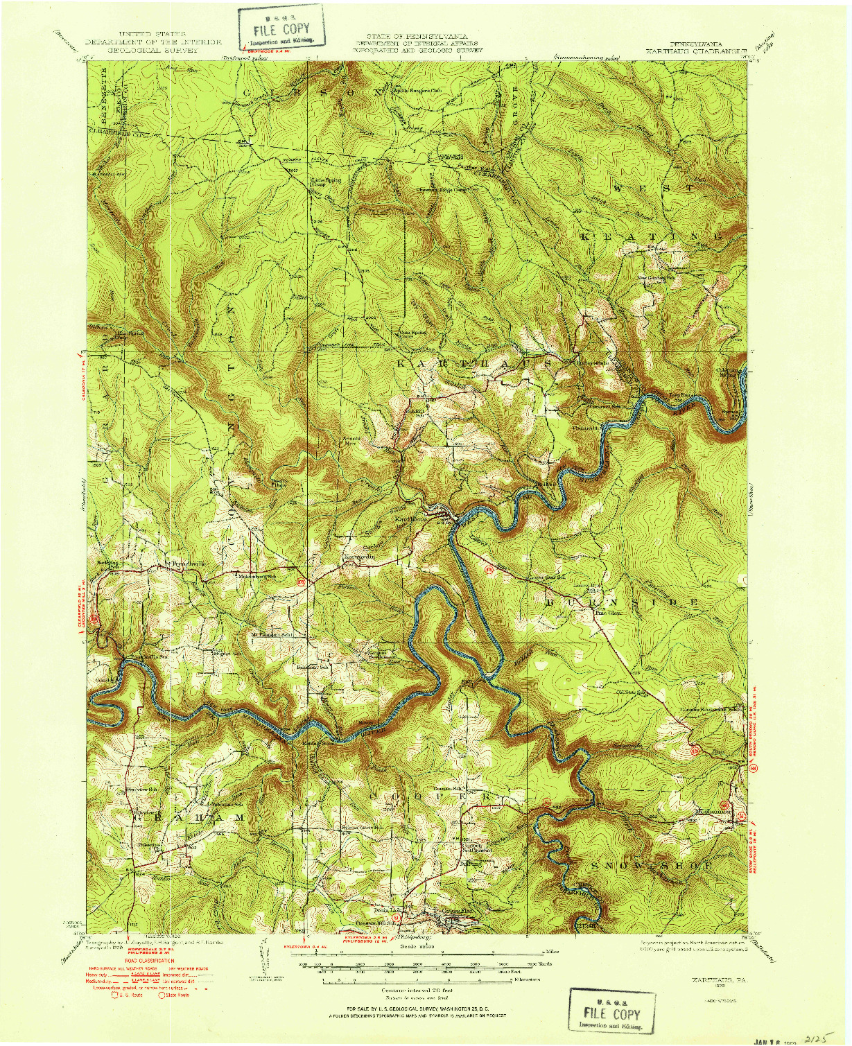 USGS 1:62500-SCALE QUADRANGLE FOR KARTHAUS, PA 1929