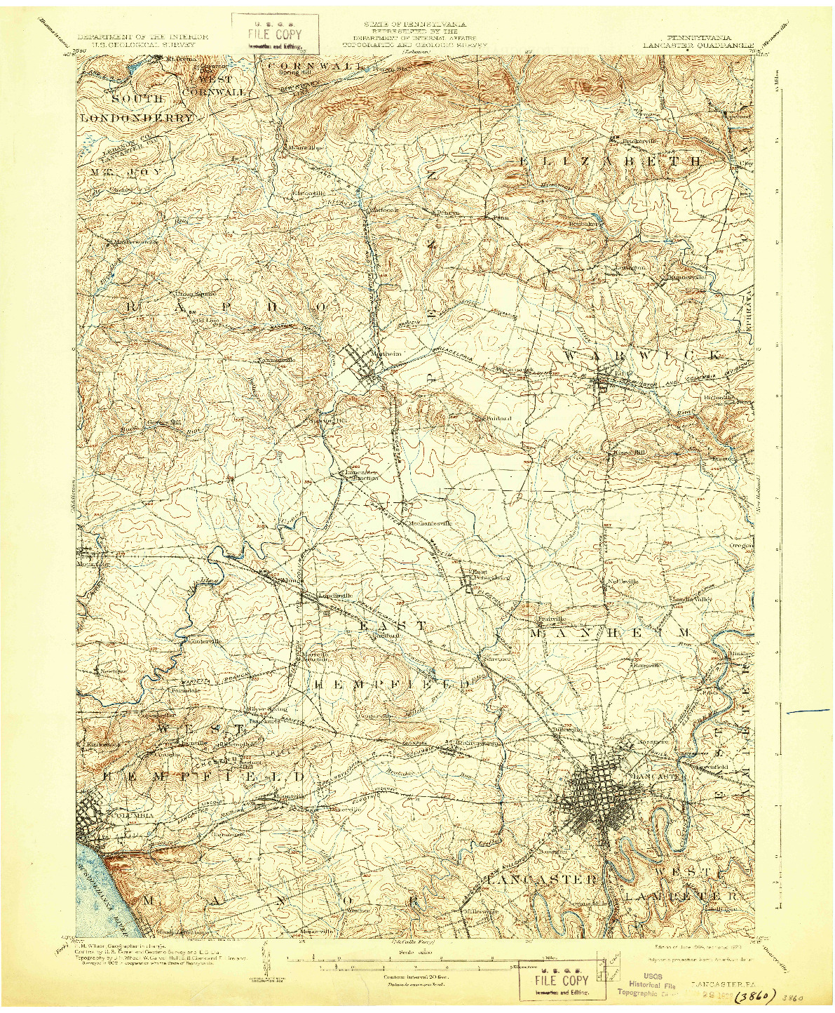 USGS 1:62500-SCALE QUADRANGLE FOR LANCASTER, PA 1904