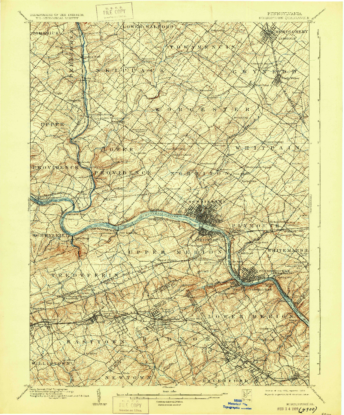 USGS 1:62500-SCALE QUADRANGLE FOR NORRISTOWN, PA 1895